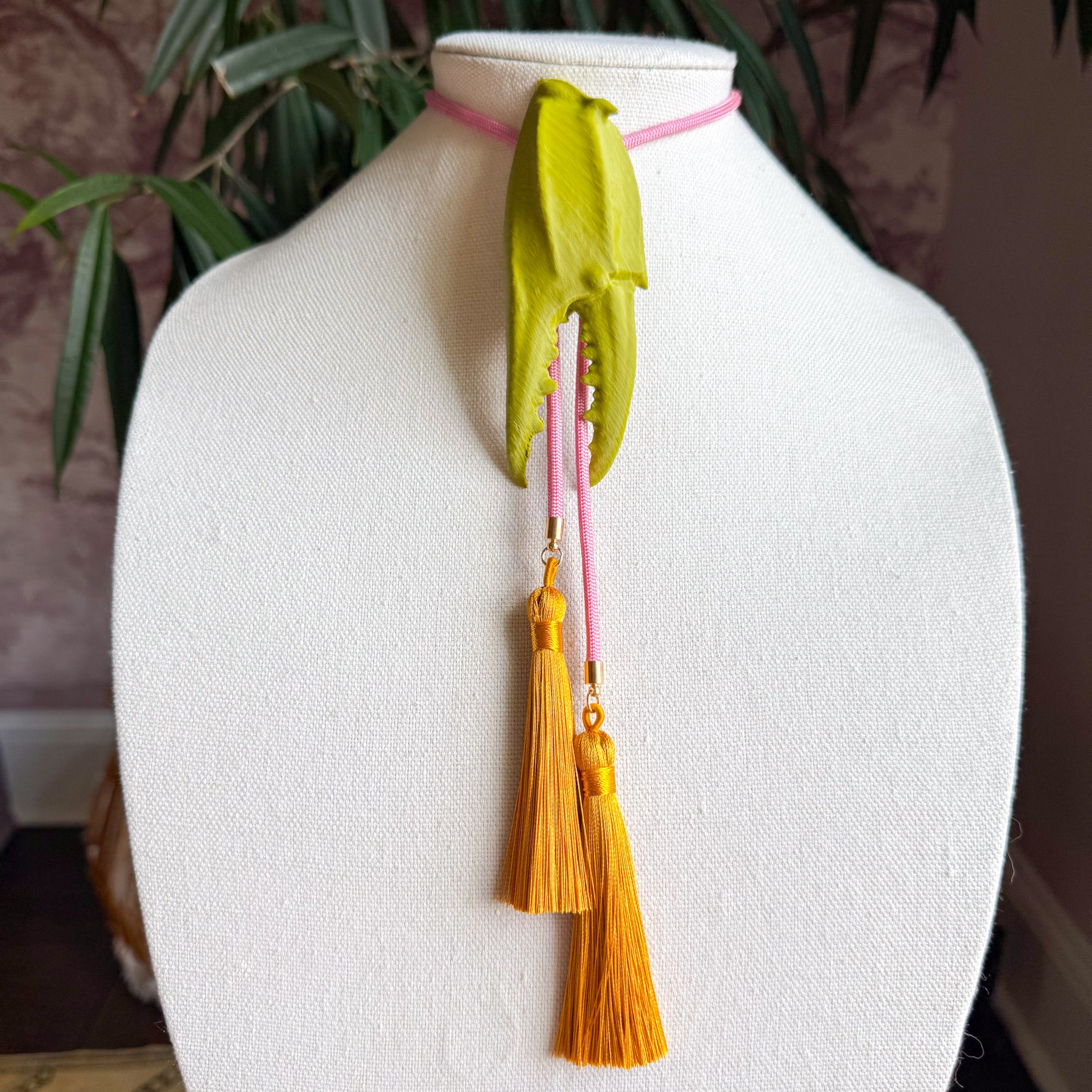 Crab Claw Bolo Olive Green with Bubblegum Pink & Golden Yellow