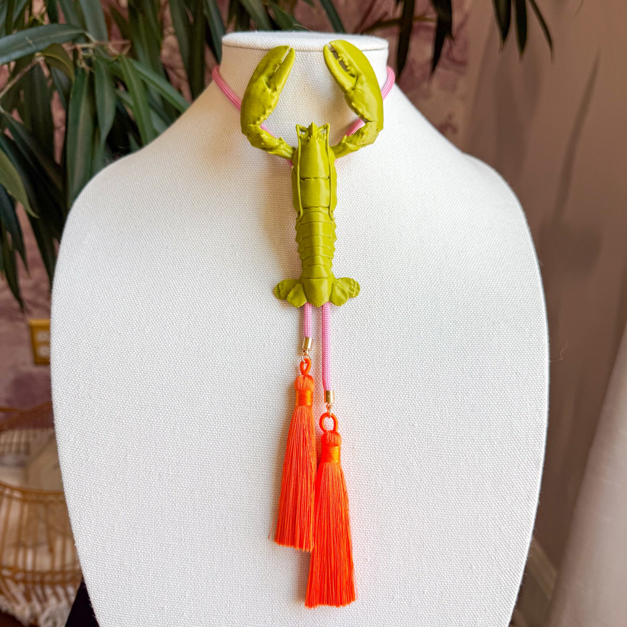 Crawfish Lobster Bolo Olive Green with Bubblegum Pink & Orange