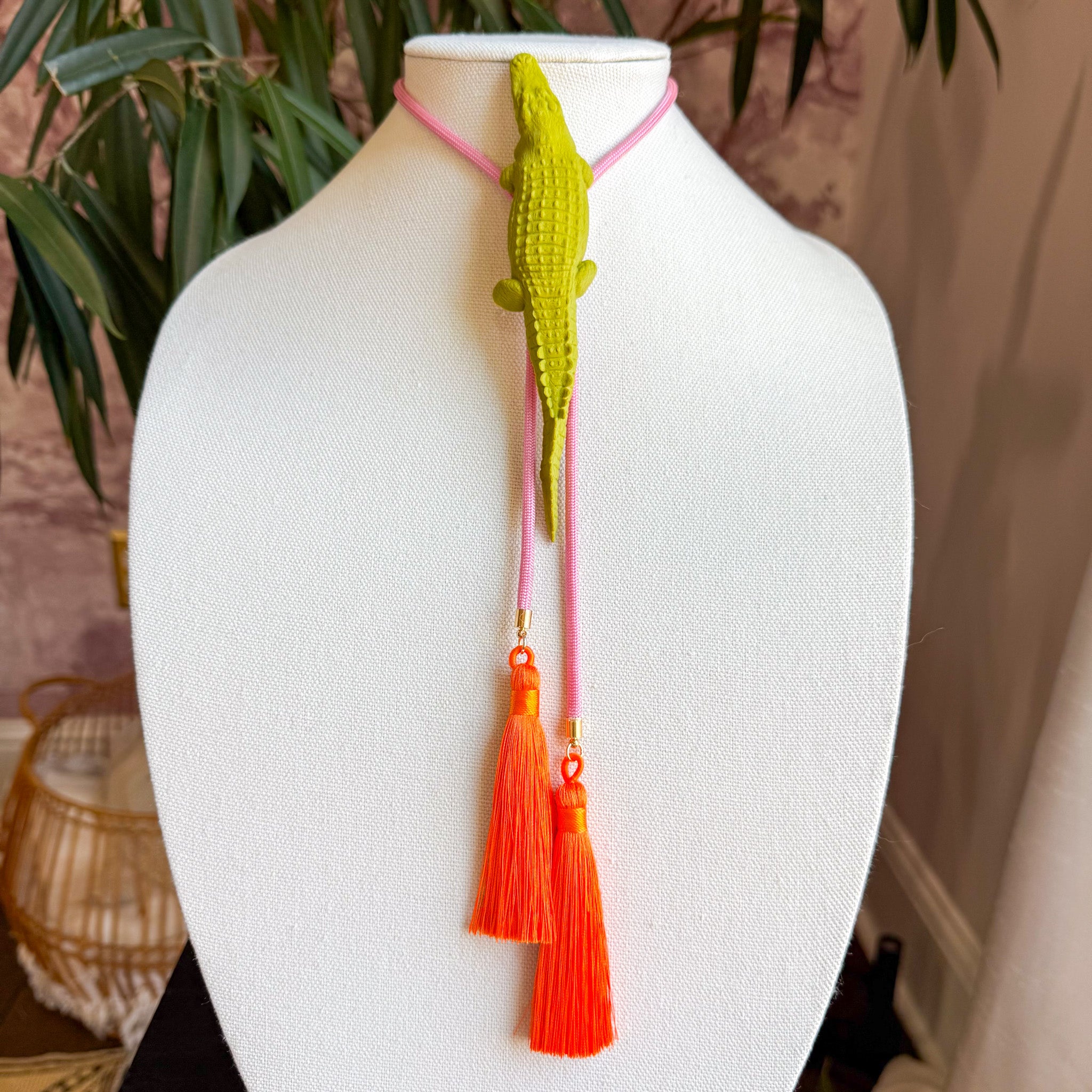 Alligator Bolo Olive Green with Bubblegum Pink & Orange