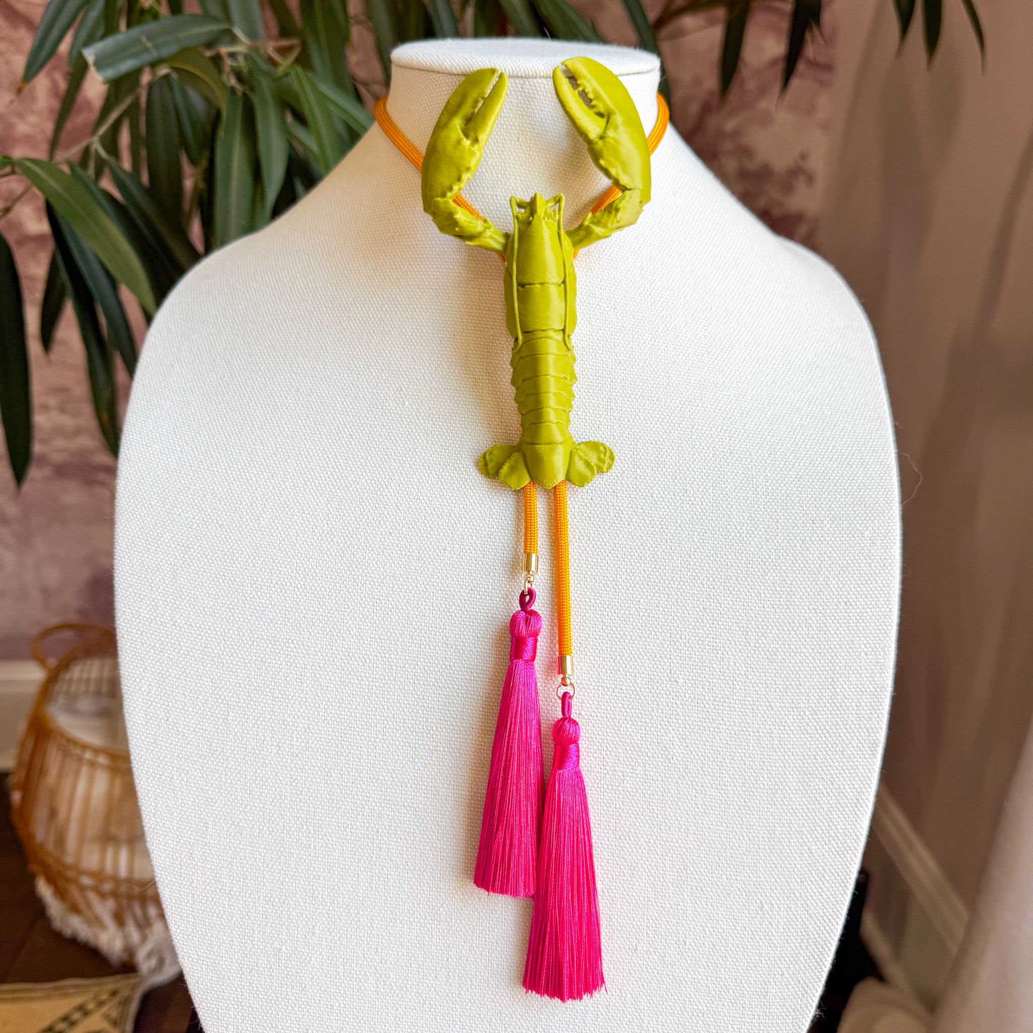 Crawfish Lobster Bolo Olive Green with Golden Yellow & Fuchsia