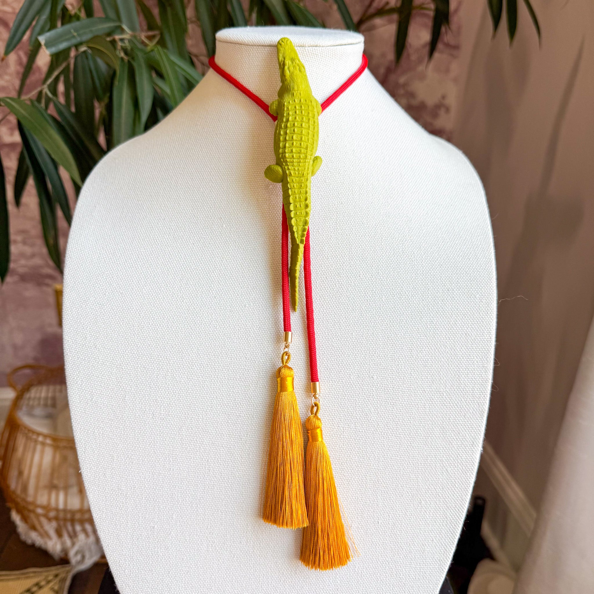 Alligator Bolo Olive Green with Hot Pink & Golden Yellow