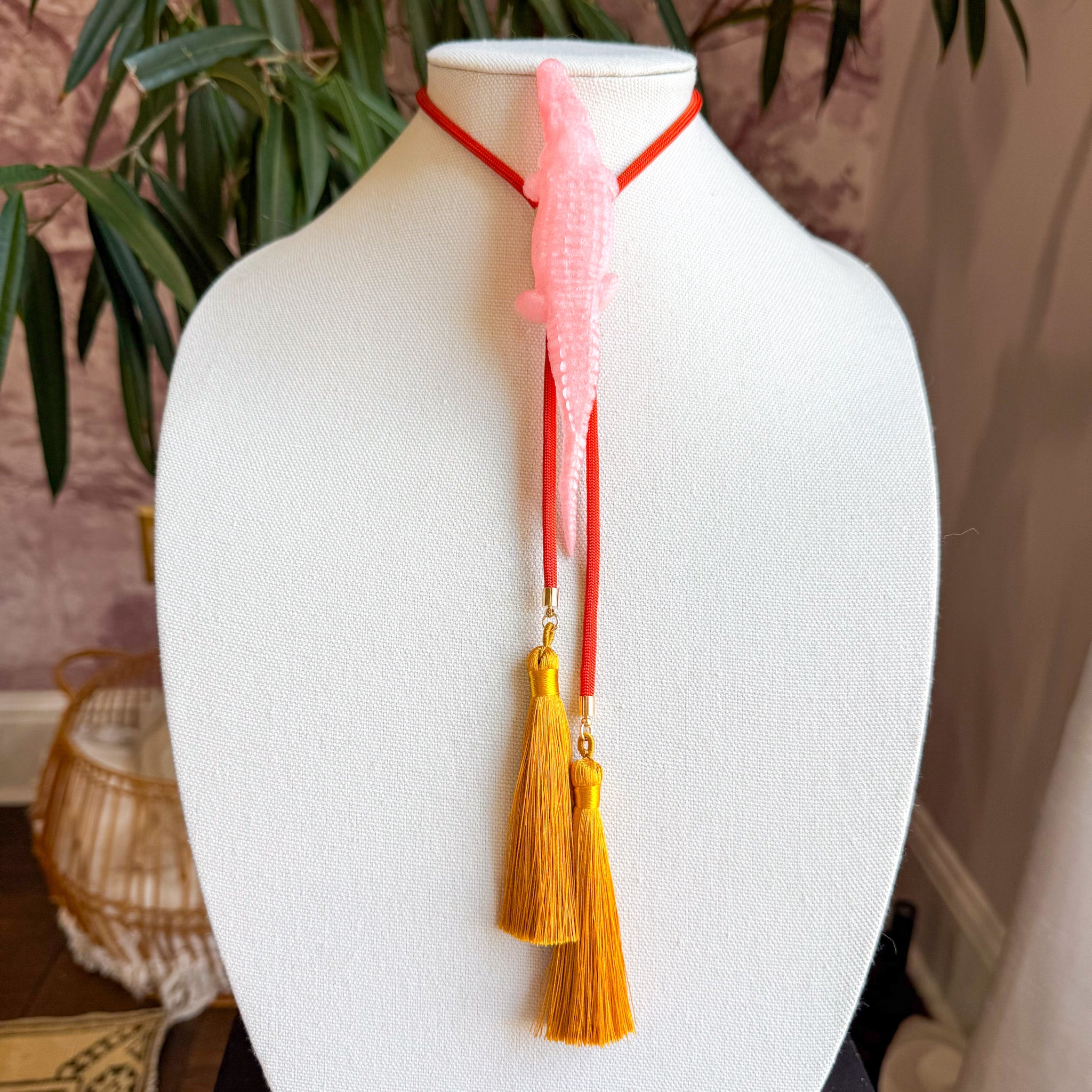 Alligator Bolo Quartz Pink with Burnt Orange & Golden Yellow