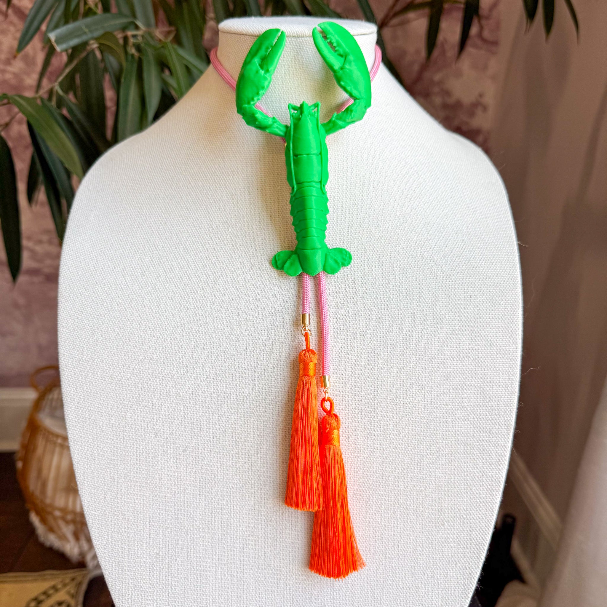 Crawfish Lobster Bolo Kelly Green with Bubblegum Pink & Orange