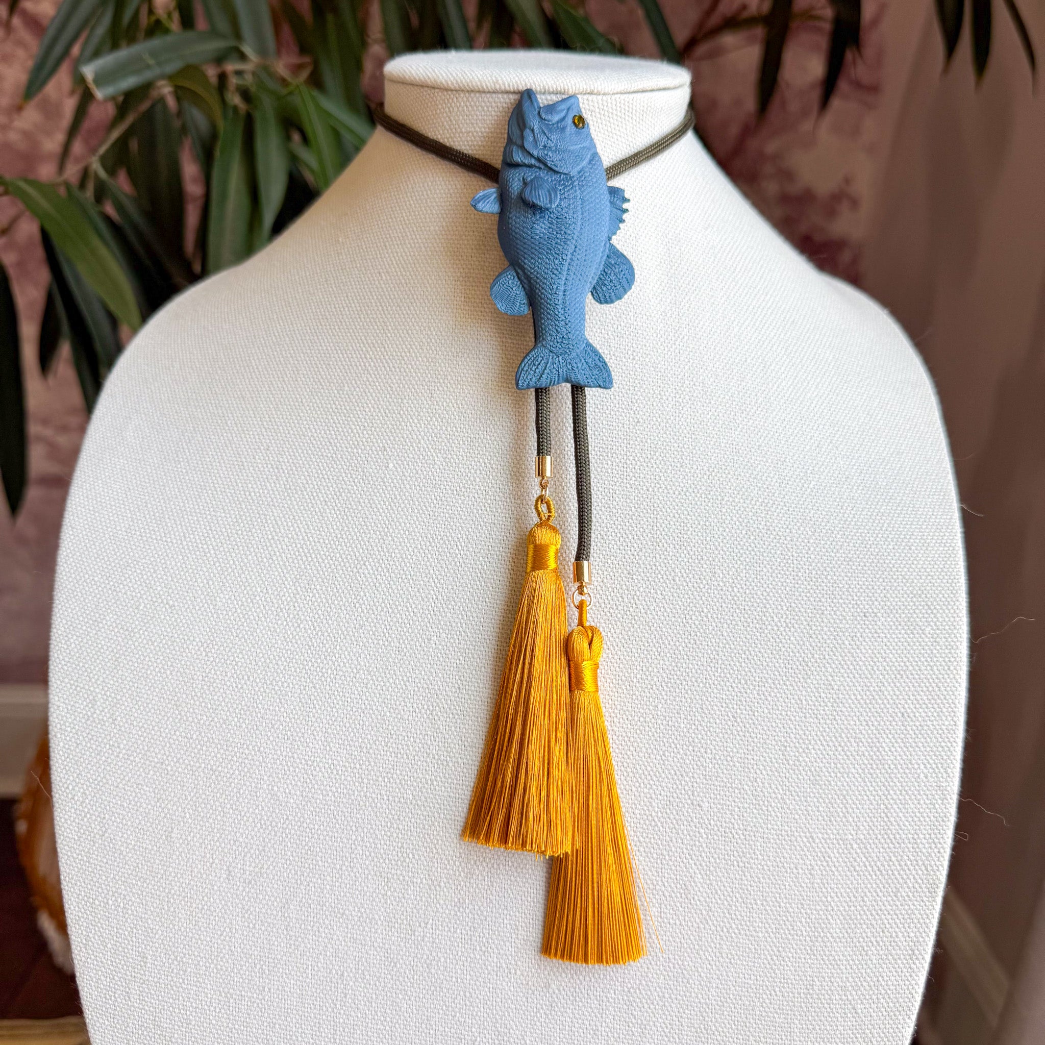 Fish Bolo Storm Blue with Moss Green & Golden Yellow