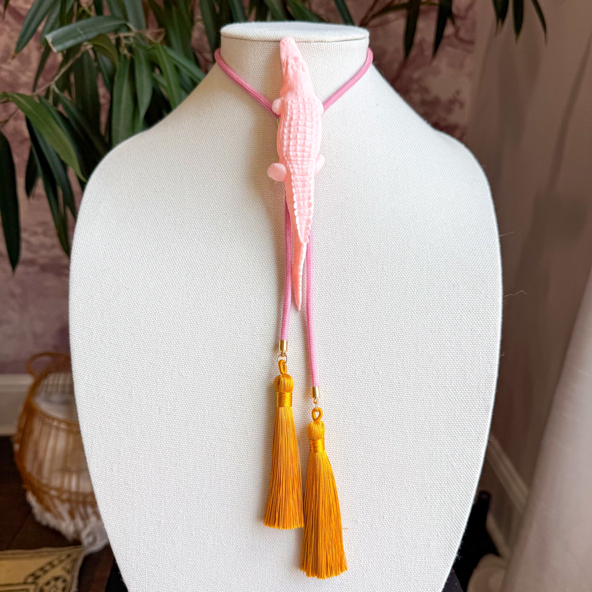 Alligator Bolo Blush Pink with Bubblegum Pink & Golden Yellow