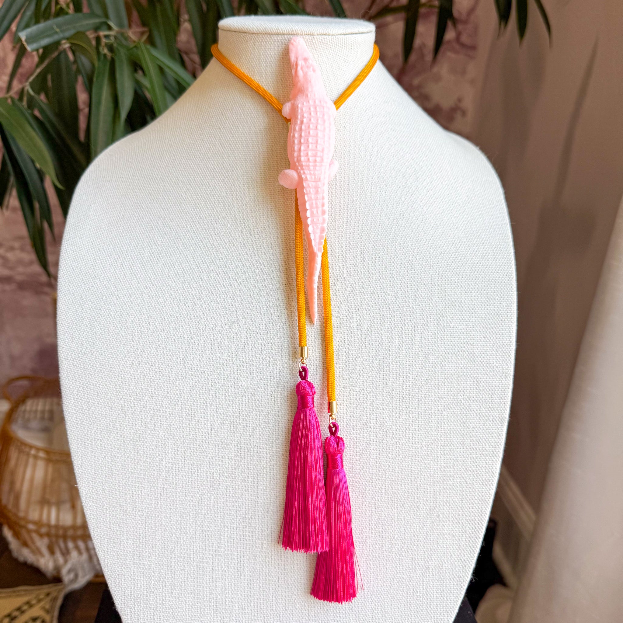 Alligator Bolo Blush Pink with Golden Yellow & Fuchsia