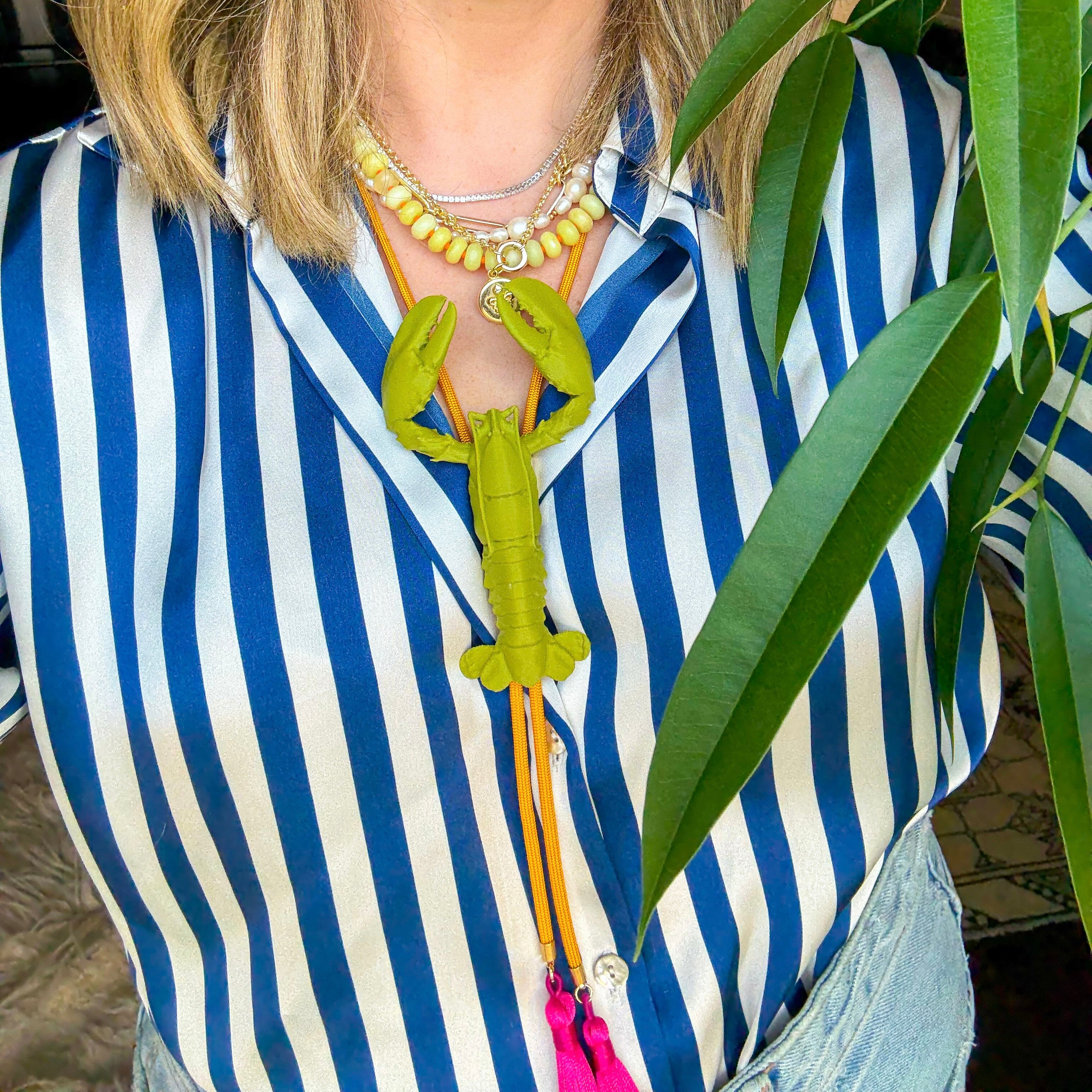 Crawfish Lobster Bolo Olive Green with Golden Yellow & Fuchsia
