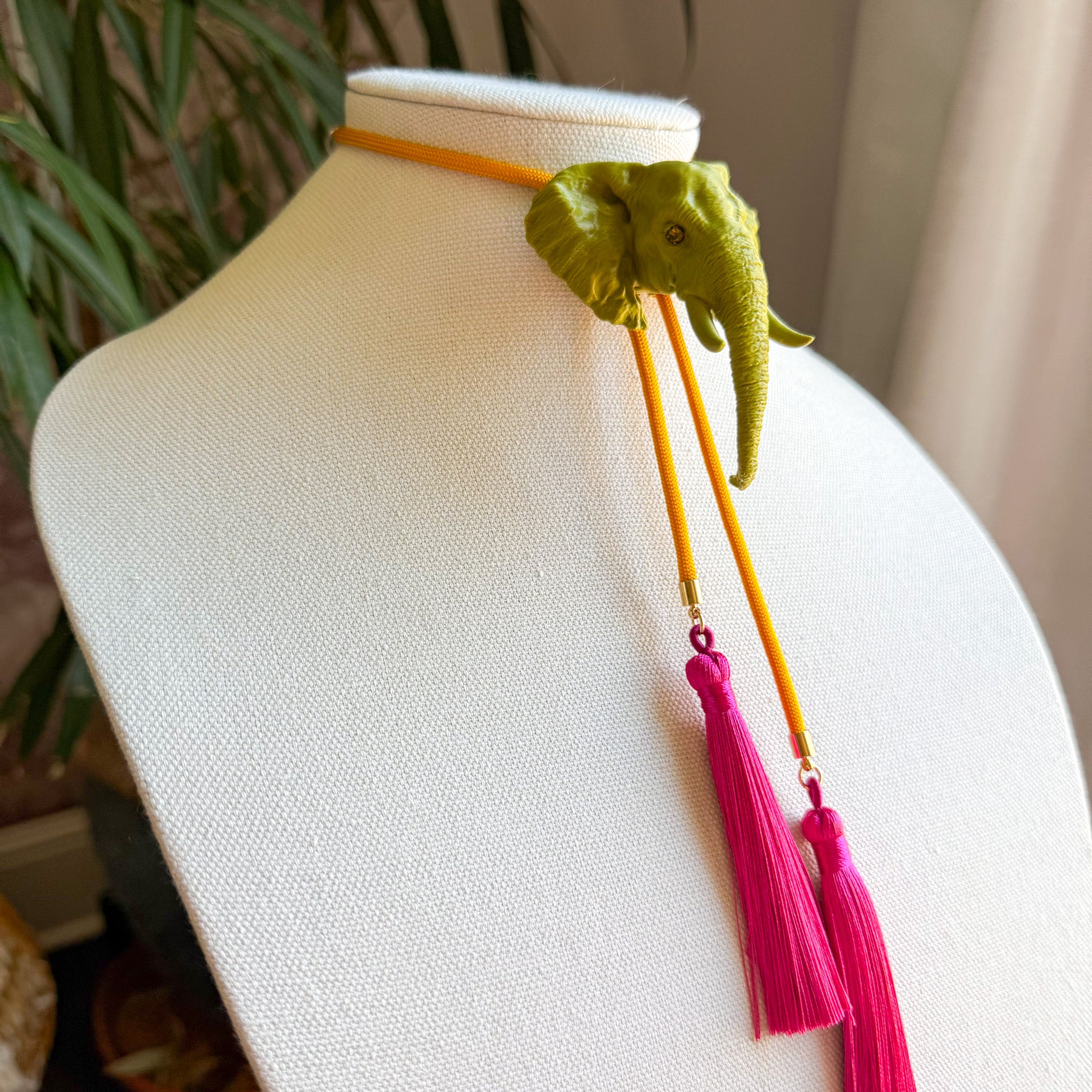 Elephant Bolo Olive Green with Golden Yellow & Fuchsia