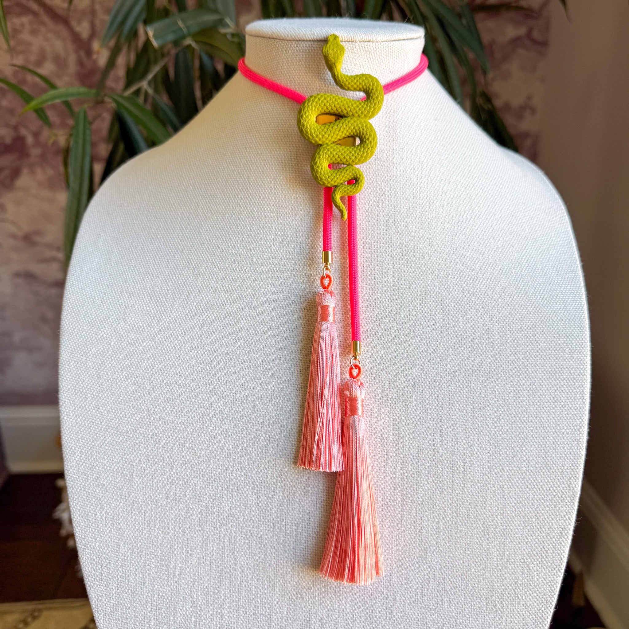 Snake Bolo Olive Green with Neon Pink & Peach