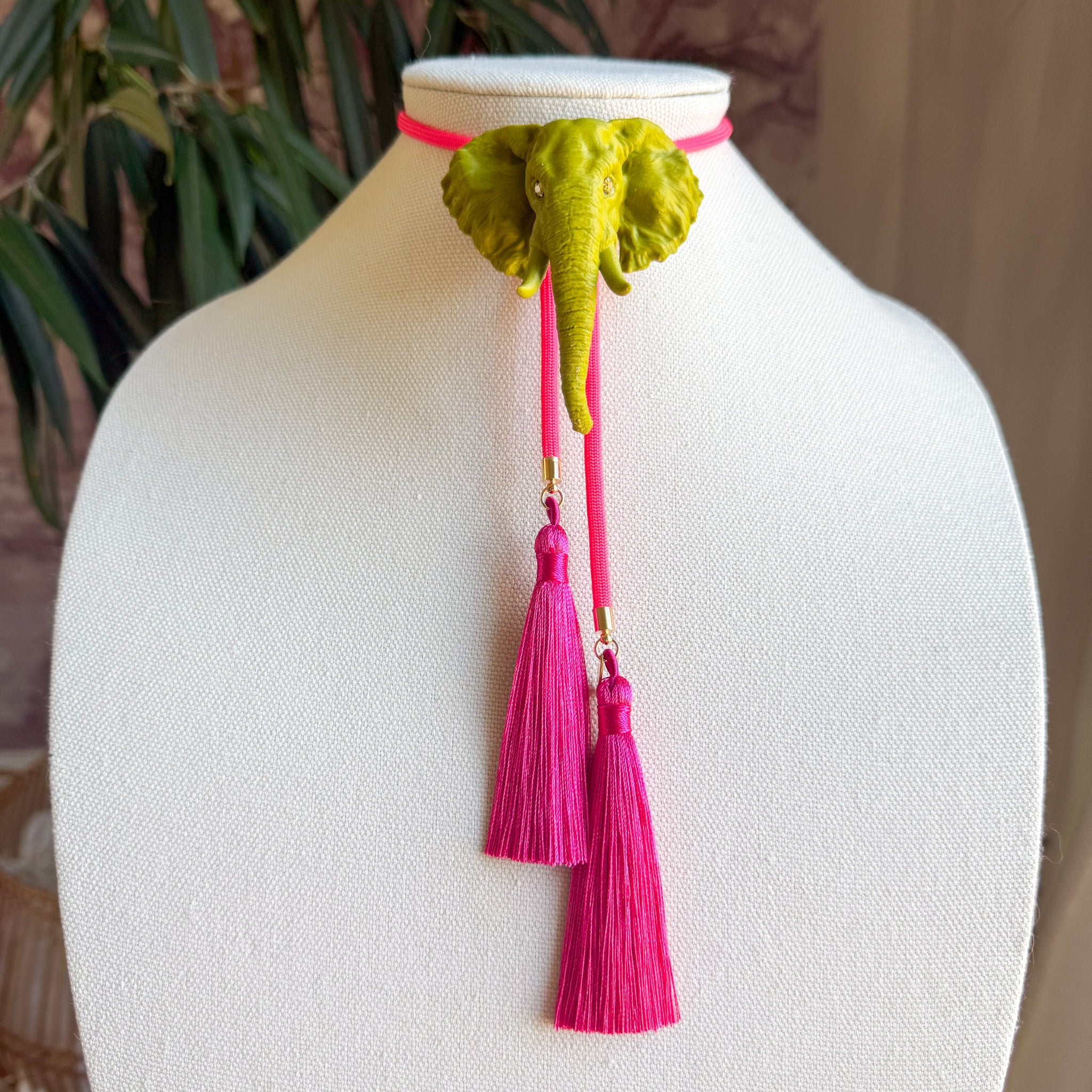 Elephant Bolo Olive Green with Neon Pink & Fuchsia