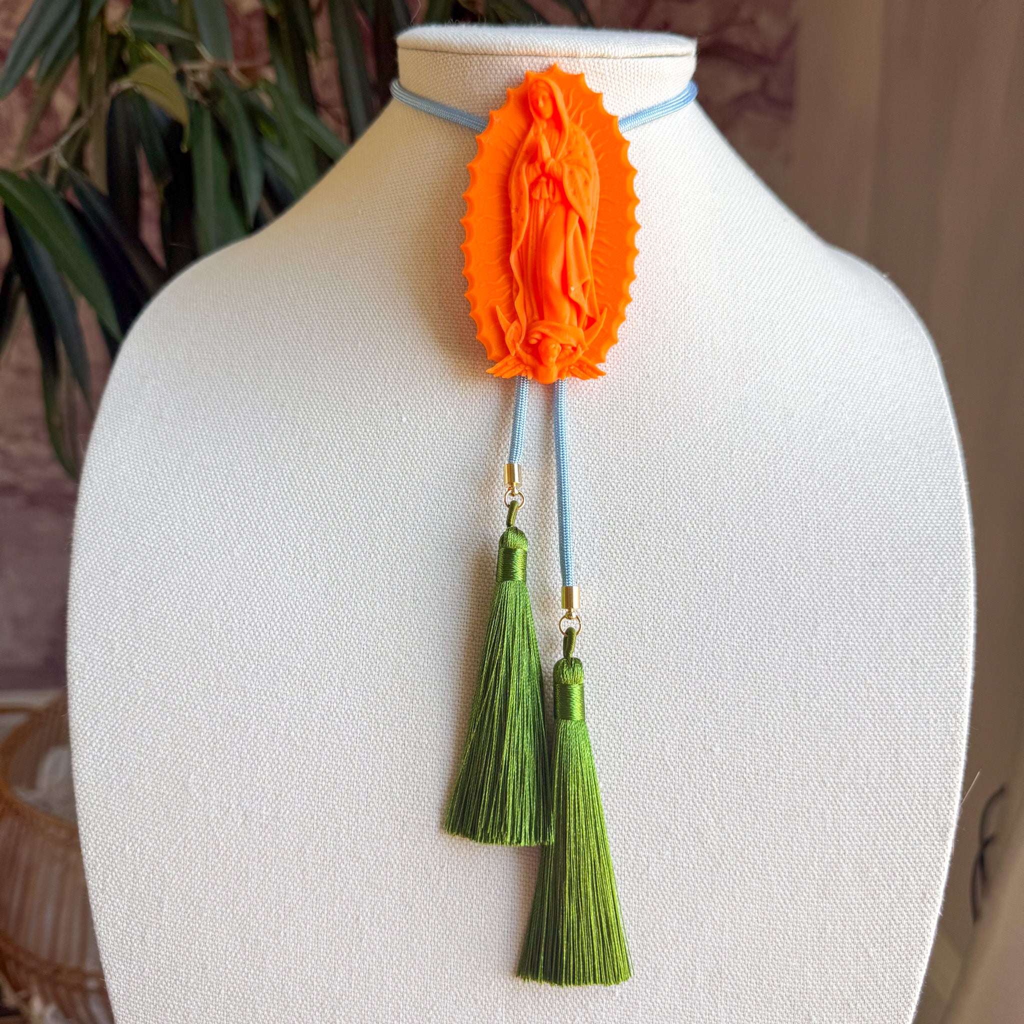 Our Lady of Glitterati Bolo Burnt Orange with Baby Blue & Olive