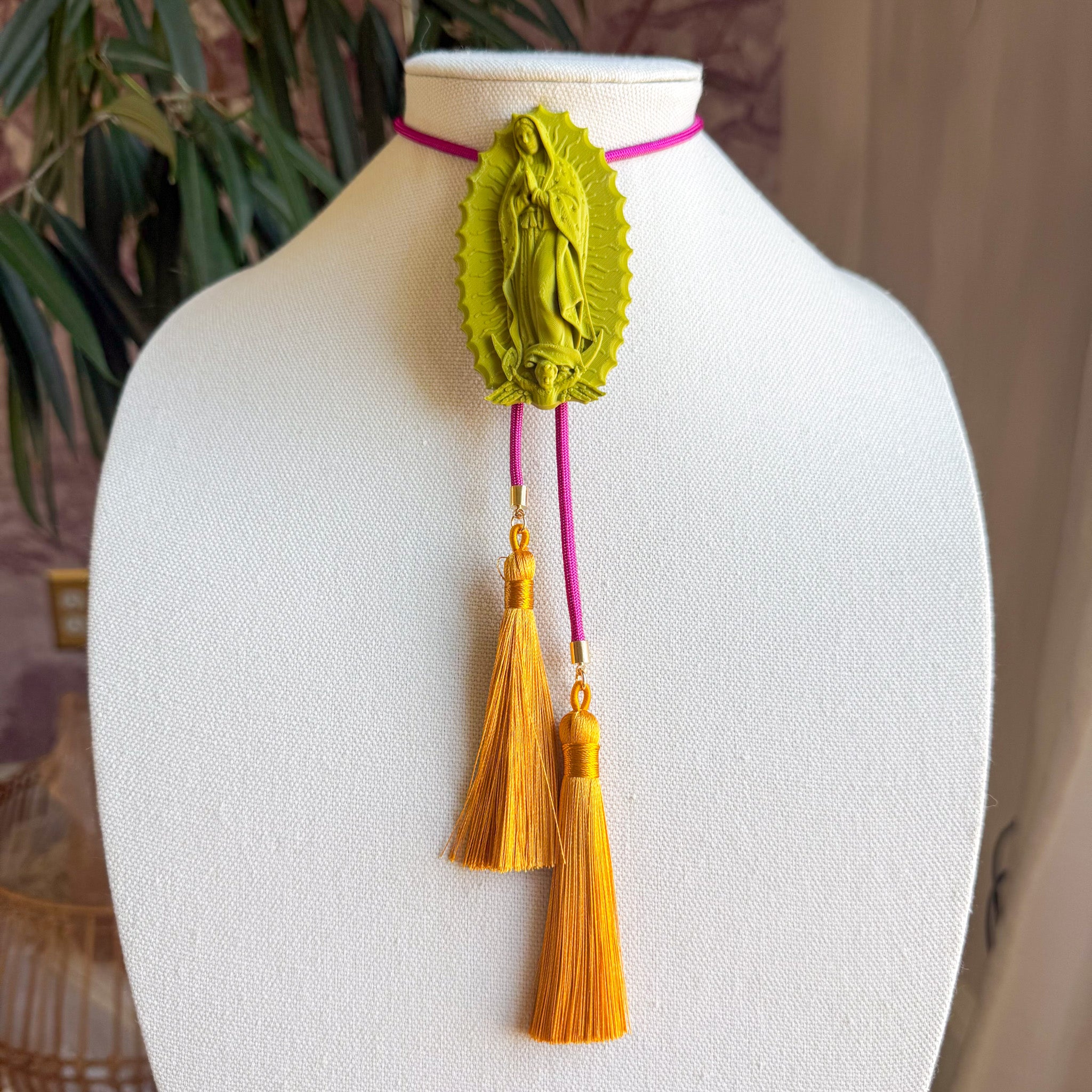 Our Lady of Glitterati Bolo Olive Green with Hot Pink & Golden Yellow