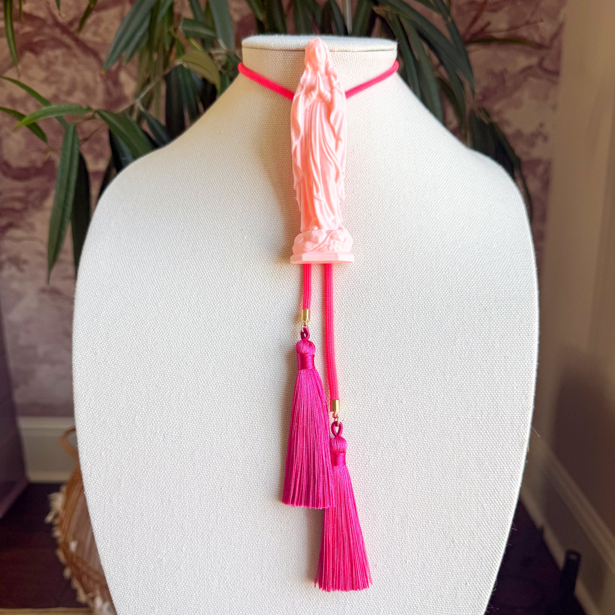 Mother Mary Statue Bolo Blush Pink with Neon Pink & Orange