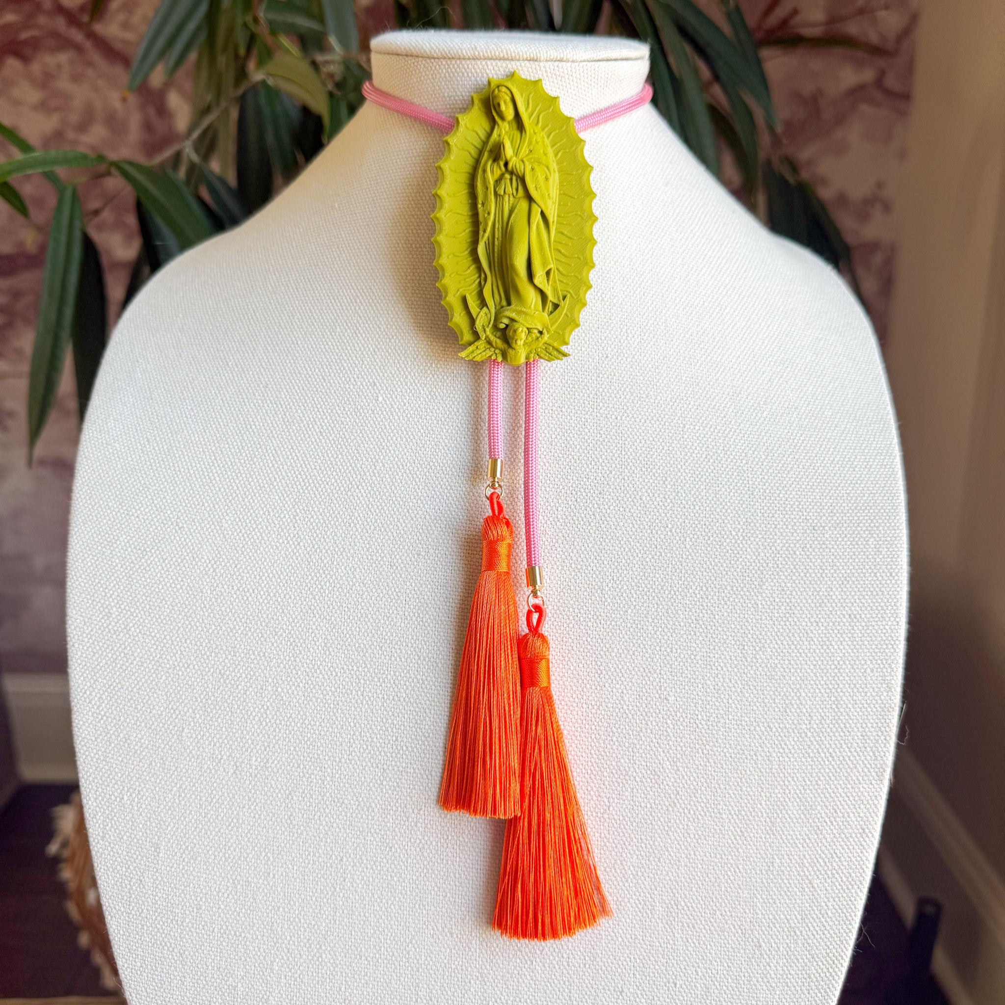 Our Lady of Glitterati Bolo Olive Green with Bubblegum Pink & Orange