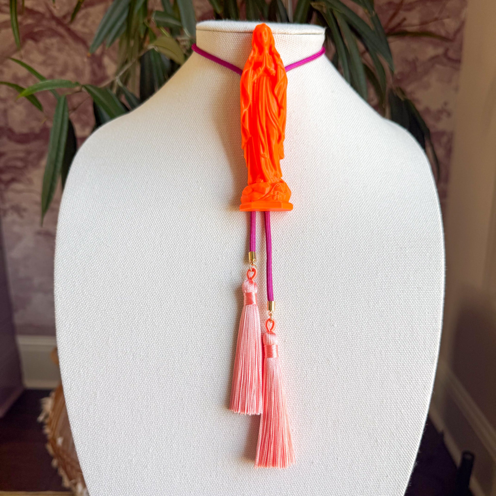 Mother Mary Statue Bolo Burnt Orange with Hot Pink & Peach