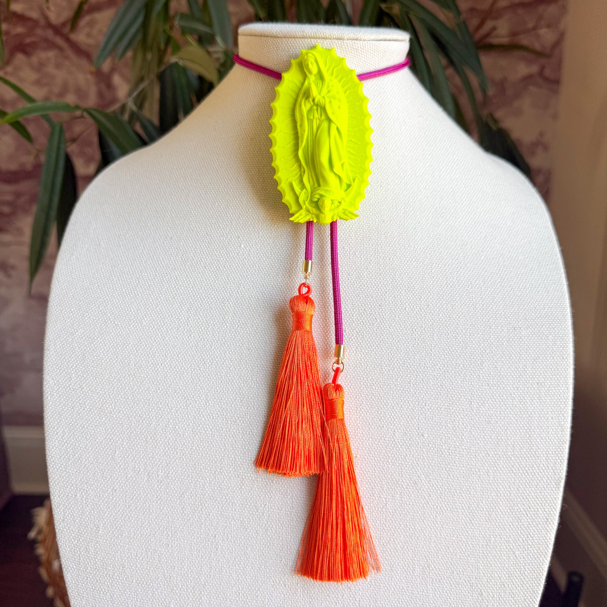 Our Lady of Glitterati Bolo Lime Green with Hot Pink & Orange