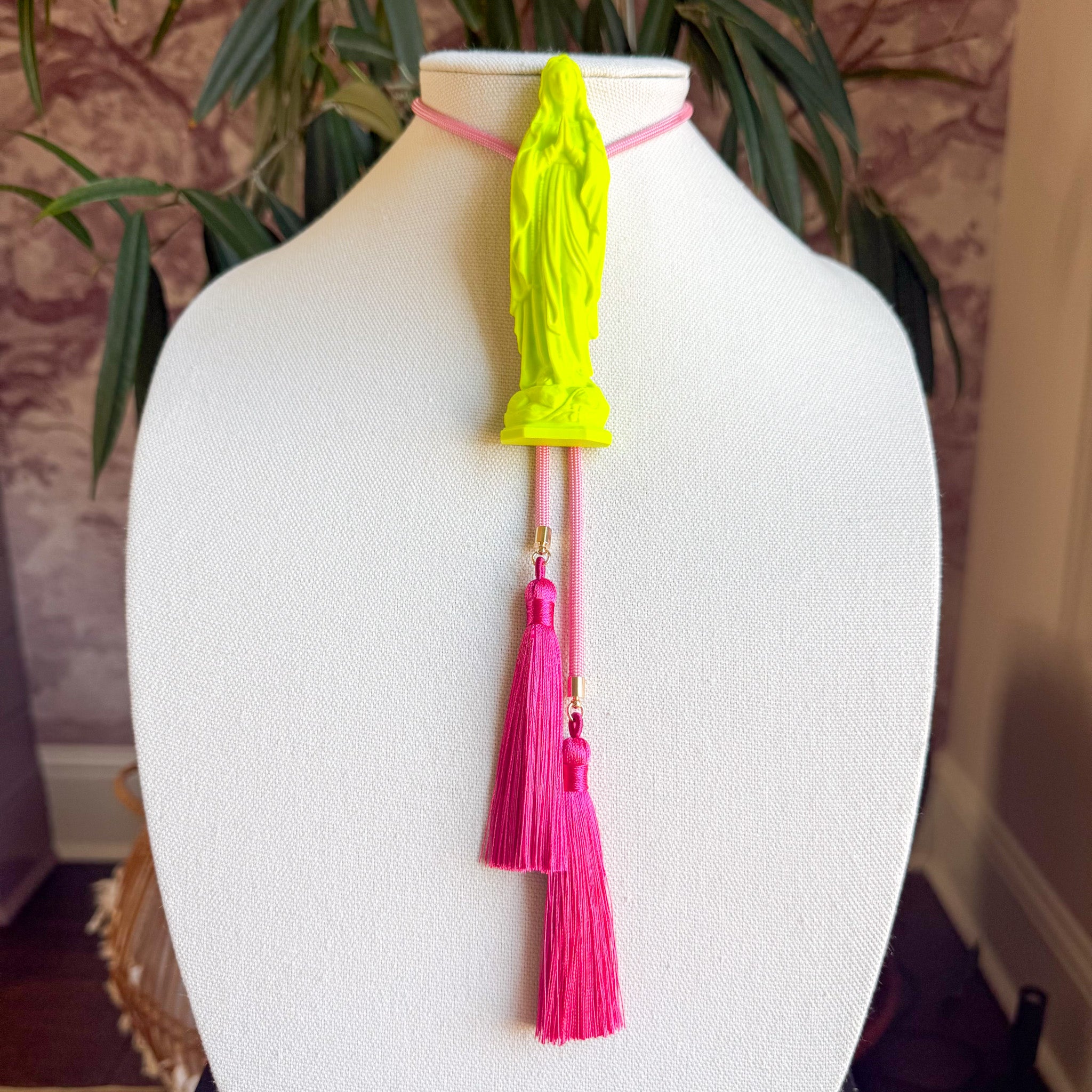 Mother Mary Statue Bolo Lime Green with Bubblegum Pink & Fuchsia