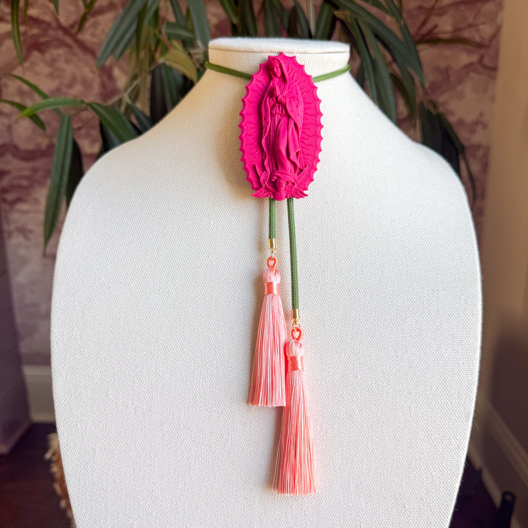 Our Lady of Glitterati Bolo Raspberry Pink with Olive & Peach
