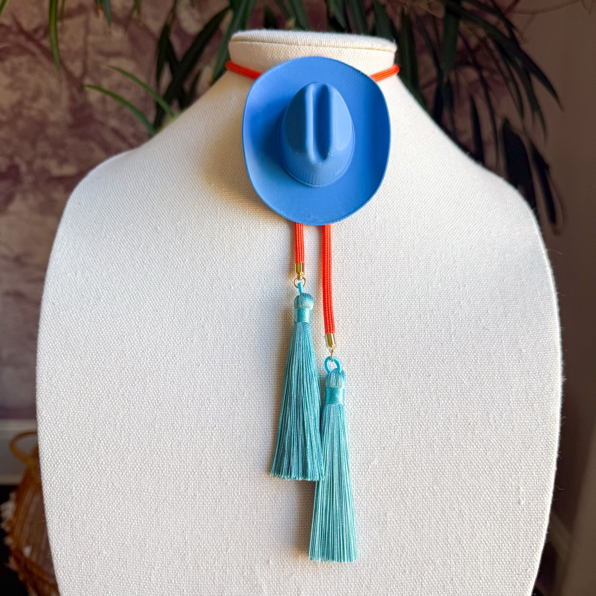 Cowboy Hat Bolo Ocean Blue with Burnt Orange & Lagoon Blue