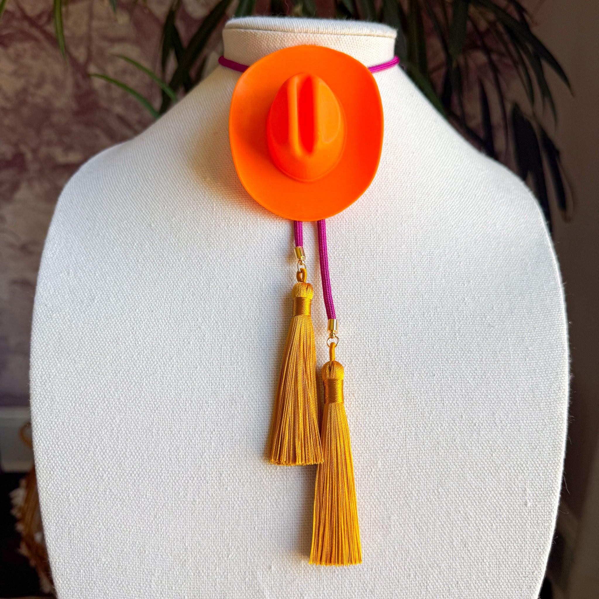 Cowboy Hat Bolo Burnt Orange with Fuchsia & Golden Yellow