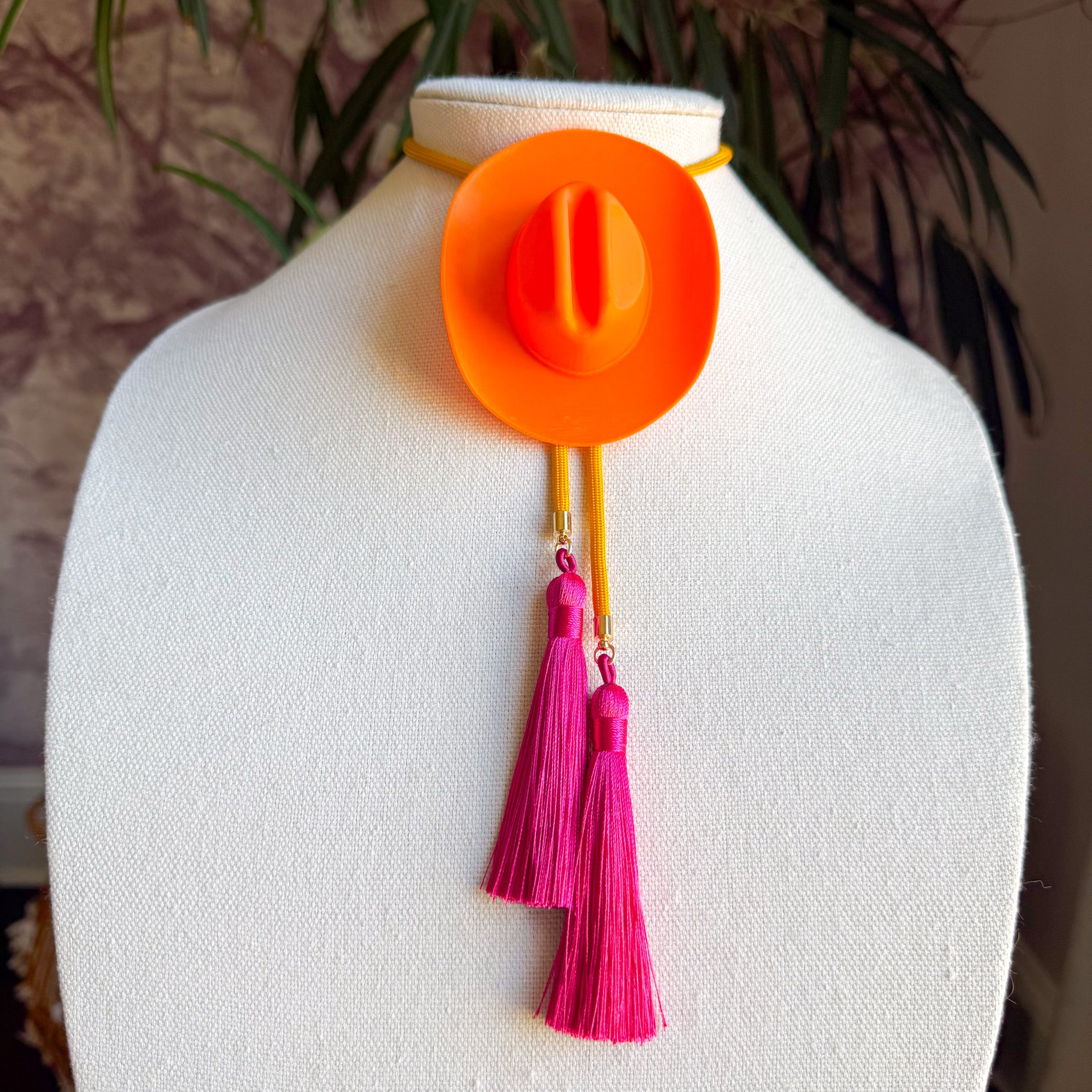 Cowboy Hat Bolo Burnt Orange with Golden Yellow & Fuchsia