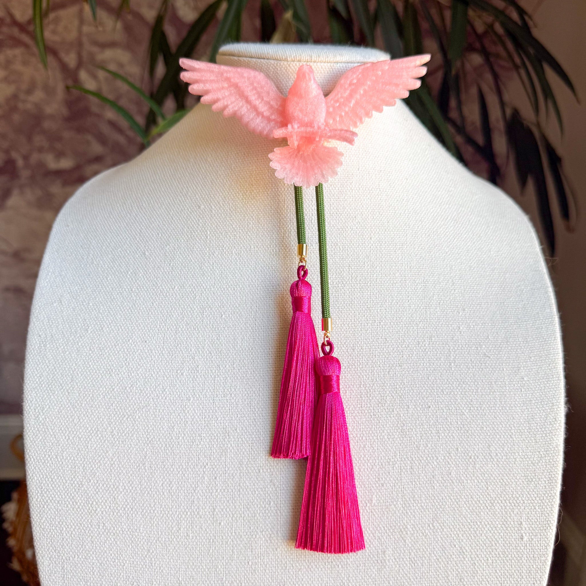 Eagle Bolo Pink Quartz with Olive & Fuchsia