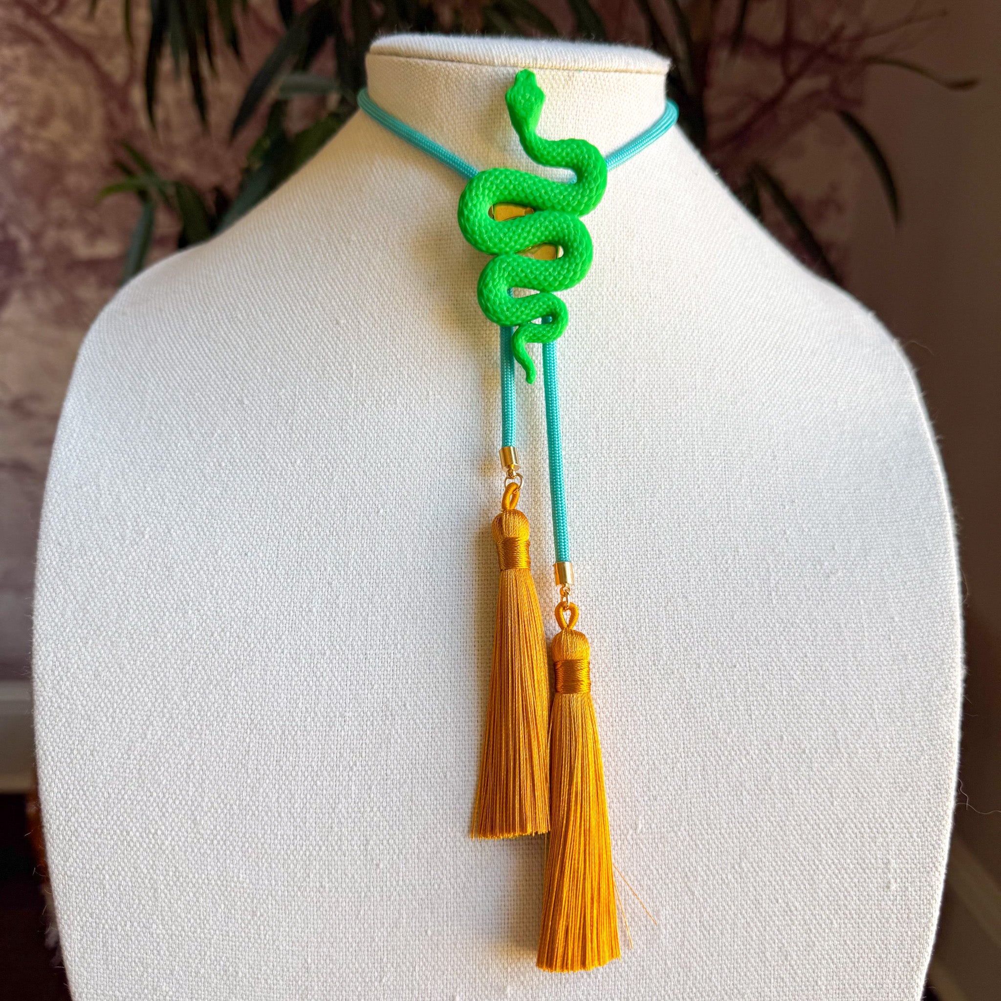 Snake Bolo Kelly Green with Turquoise & Golden Yellow