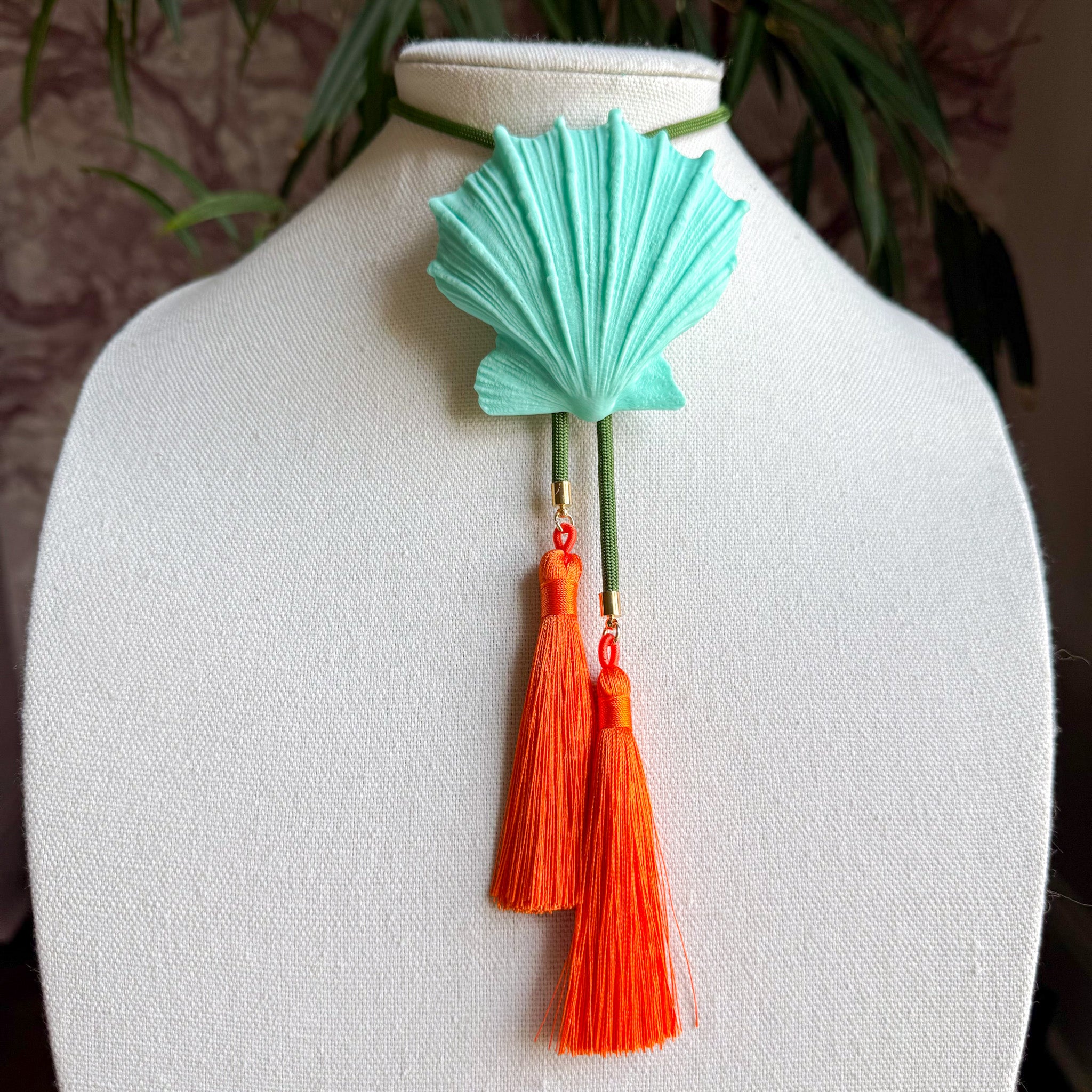 Shell Bolo Turquoise with Olive & Orange