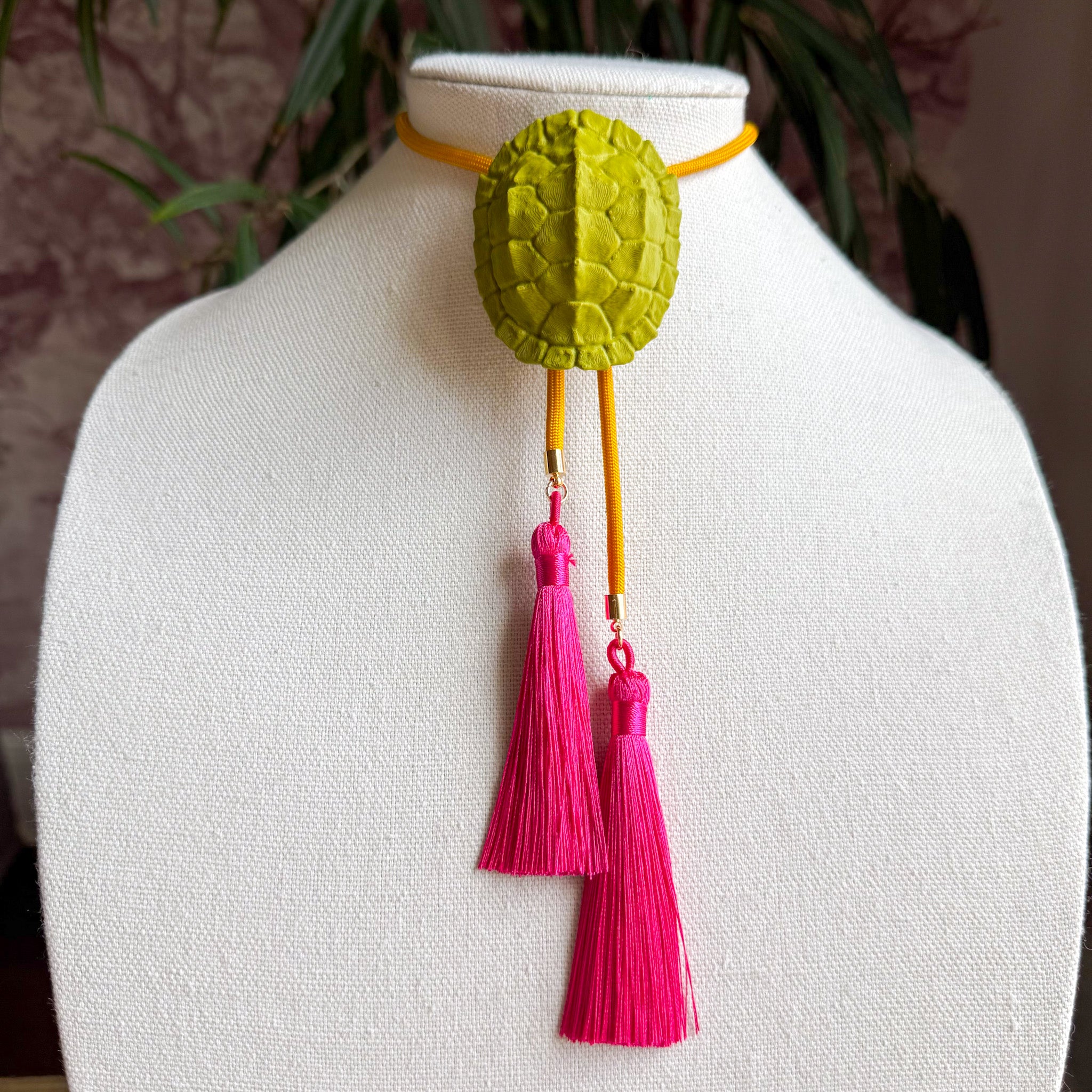 Tortoise Bolo Olive Green with Golden Yellow & Fuchsia