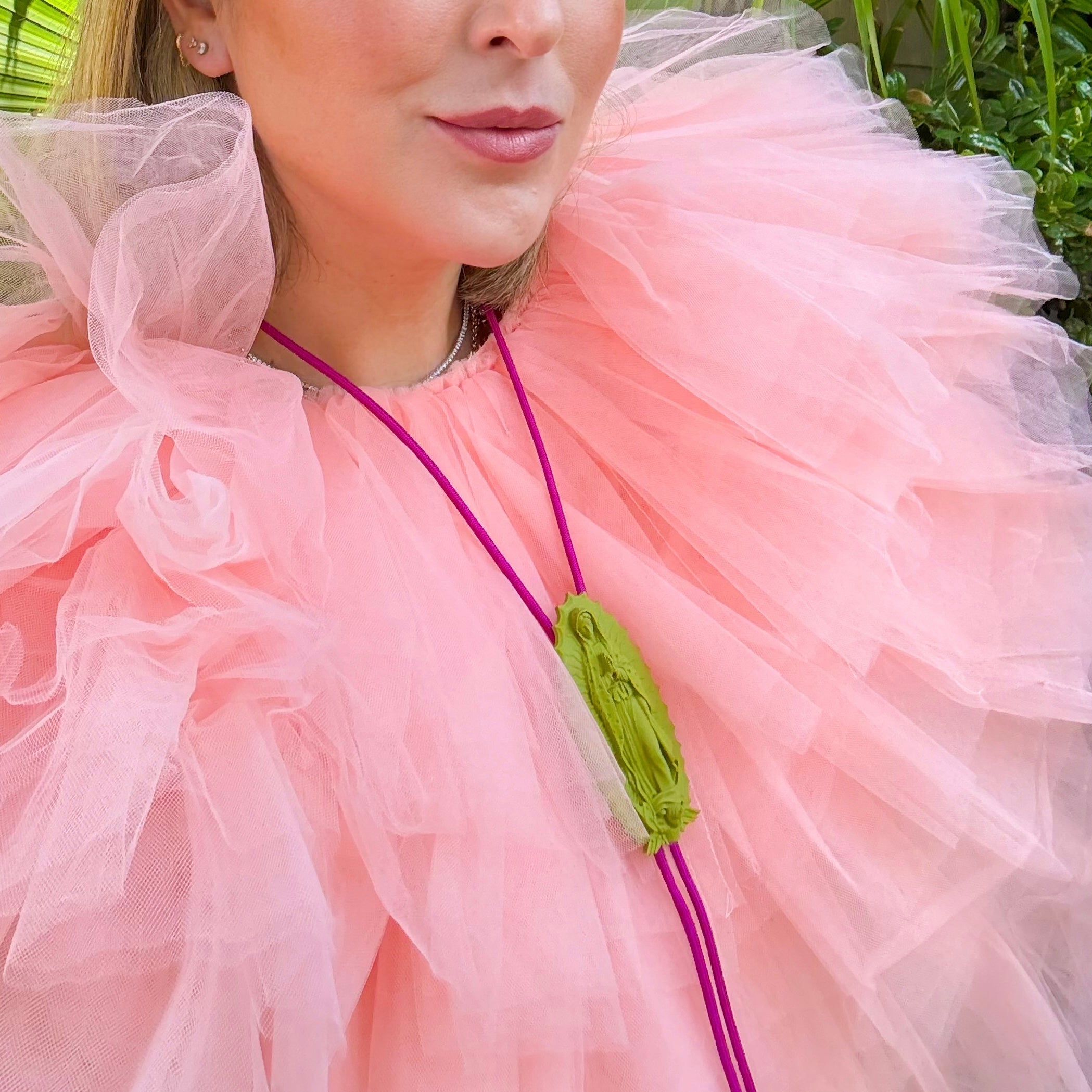 Our Lady of Glitterati Bolo Olive Green with Hot Pink & Golden Yellow