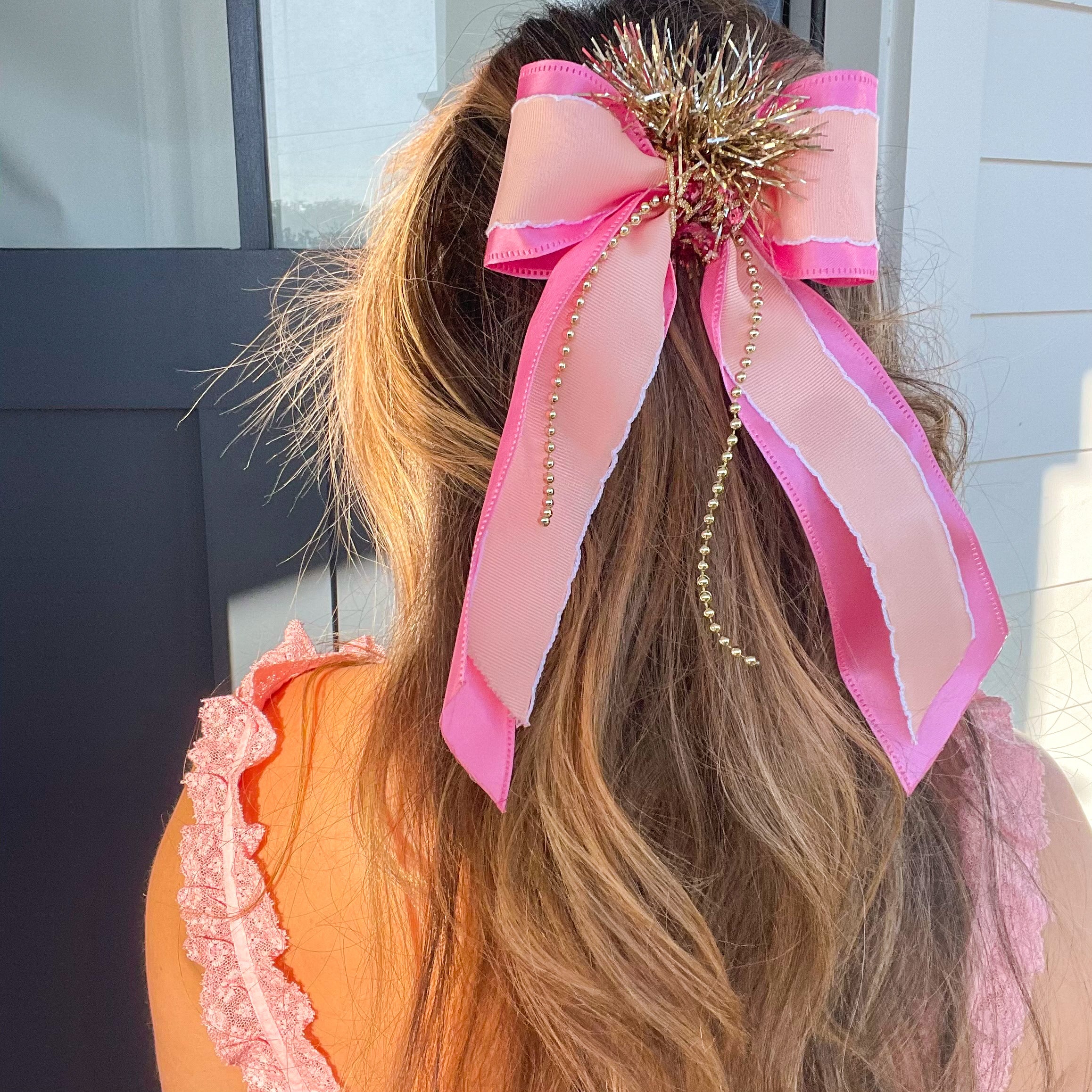 Pink & Gold Hair Bow No. 3