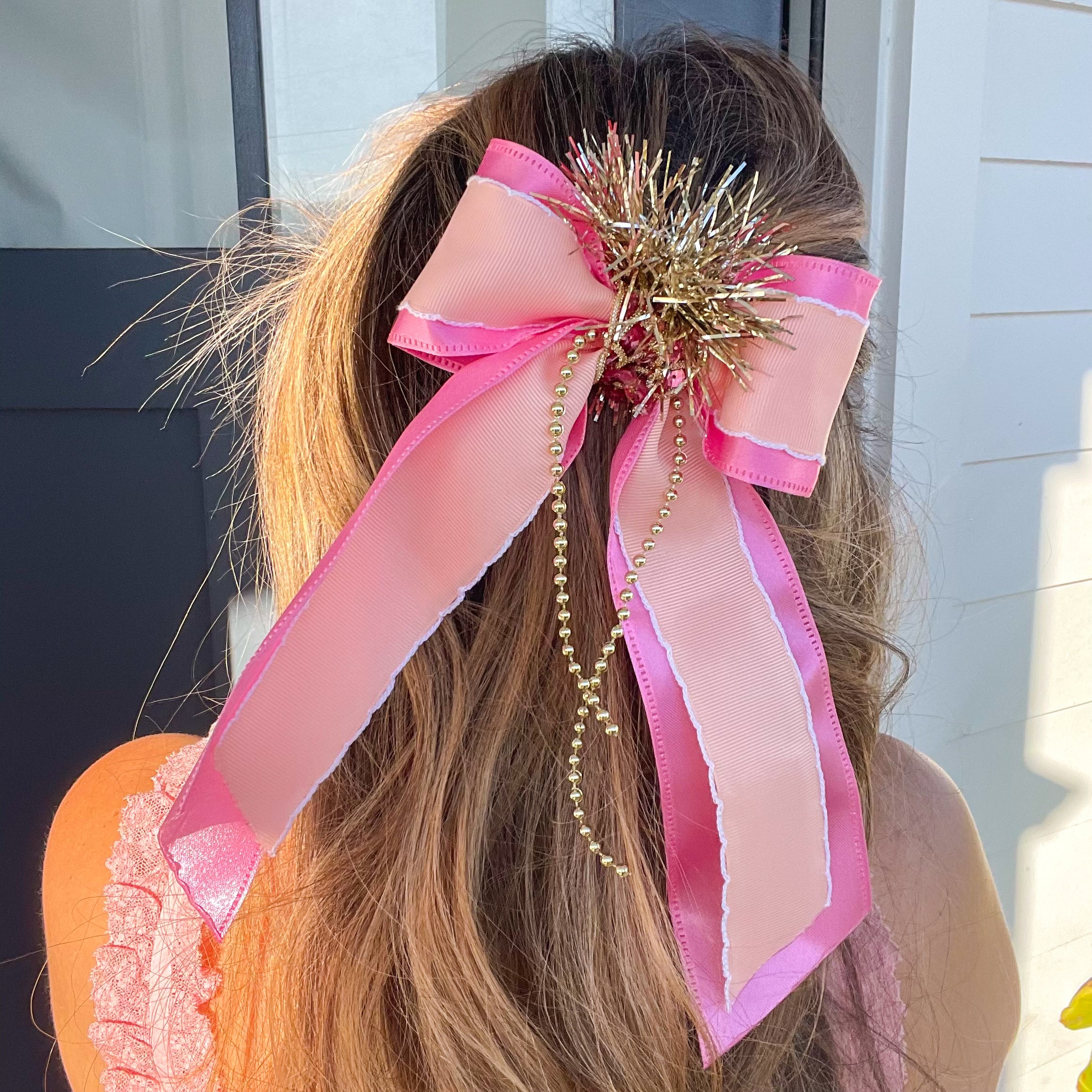 Pink & Gold Hair Bow No. 3