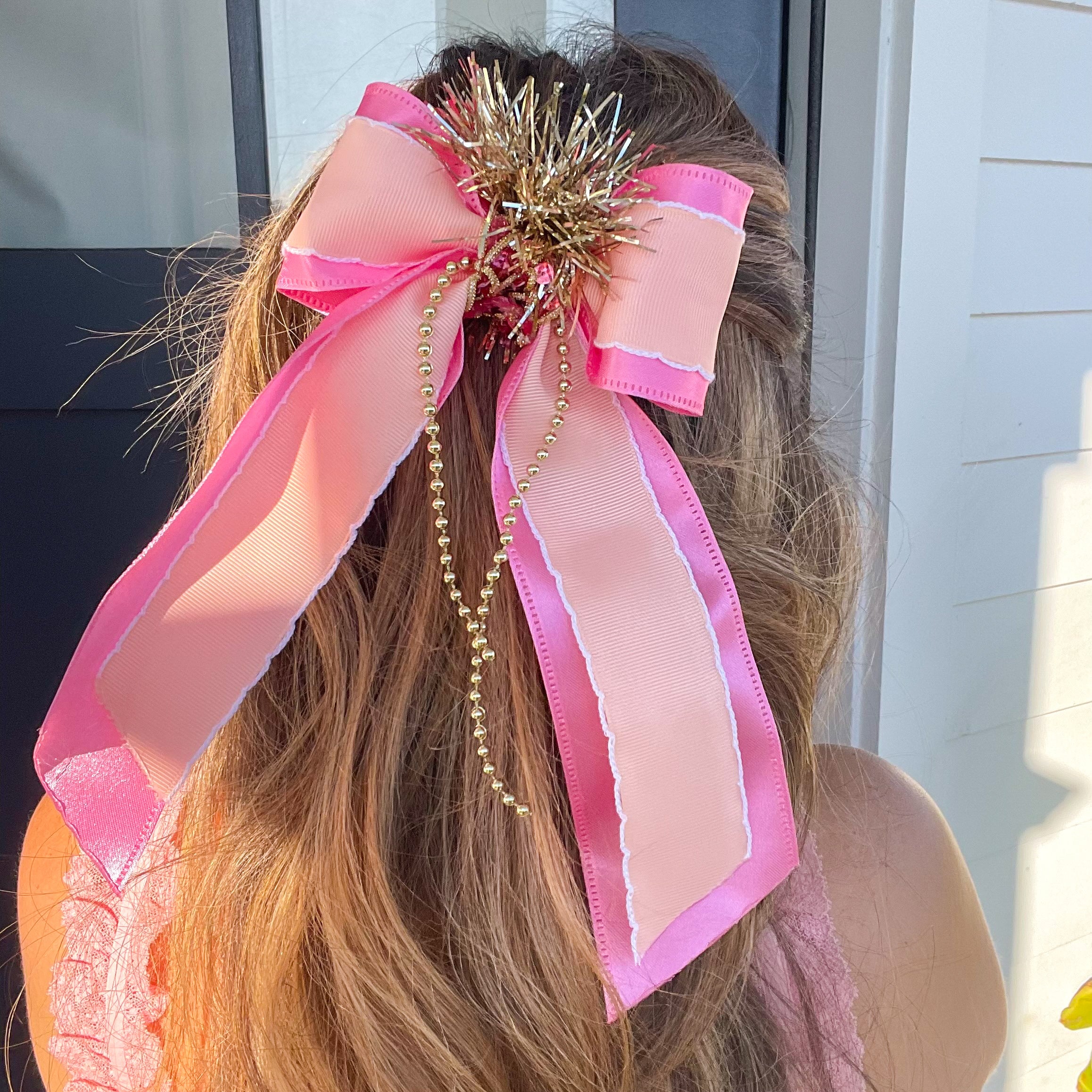 Pink & Gold Hair Bow No. 3