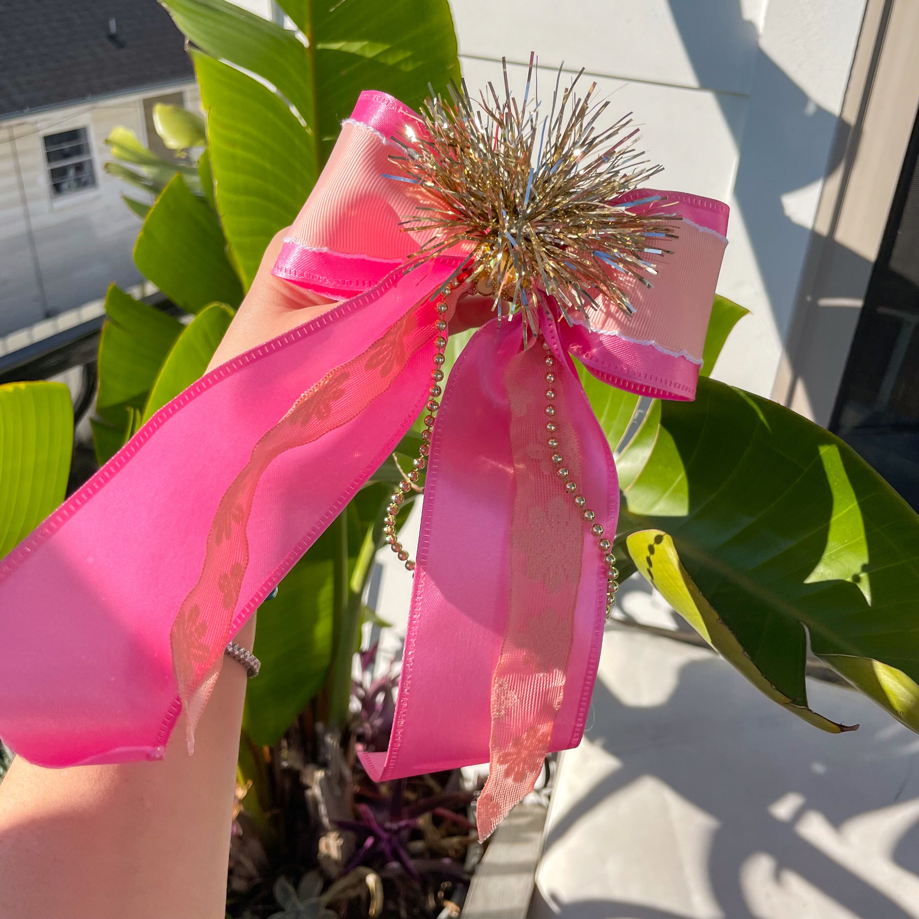 Pink & Gold Hair Bow No. 1