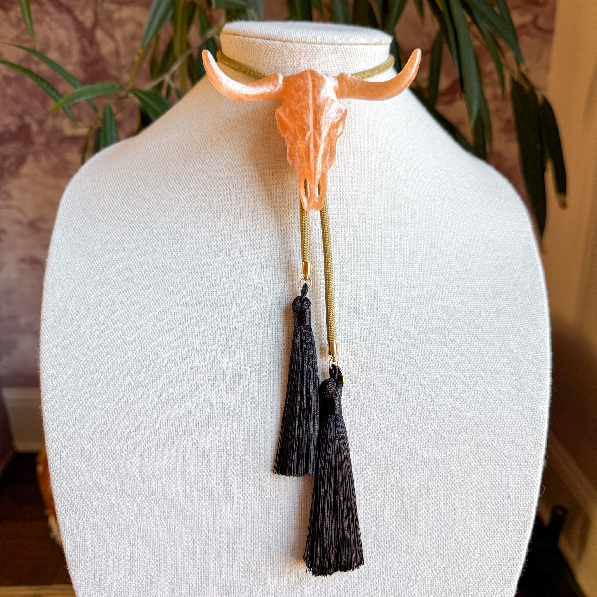 Longhorn Bolo Smokey Quartz with Khaki & Black