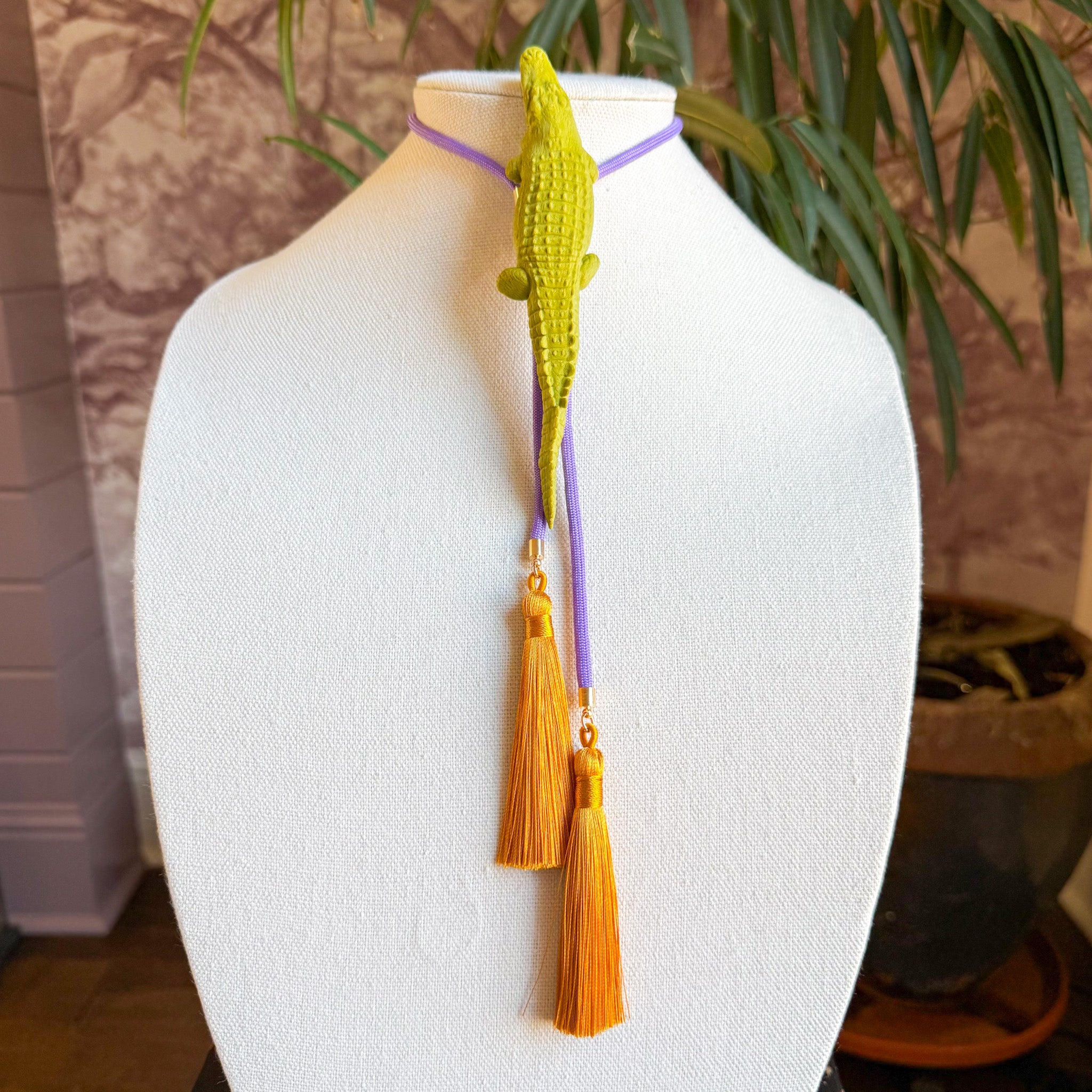 Alligator Bolo Olive Green with Lavender & Golden Yellow