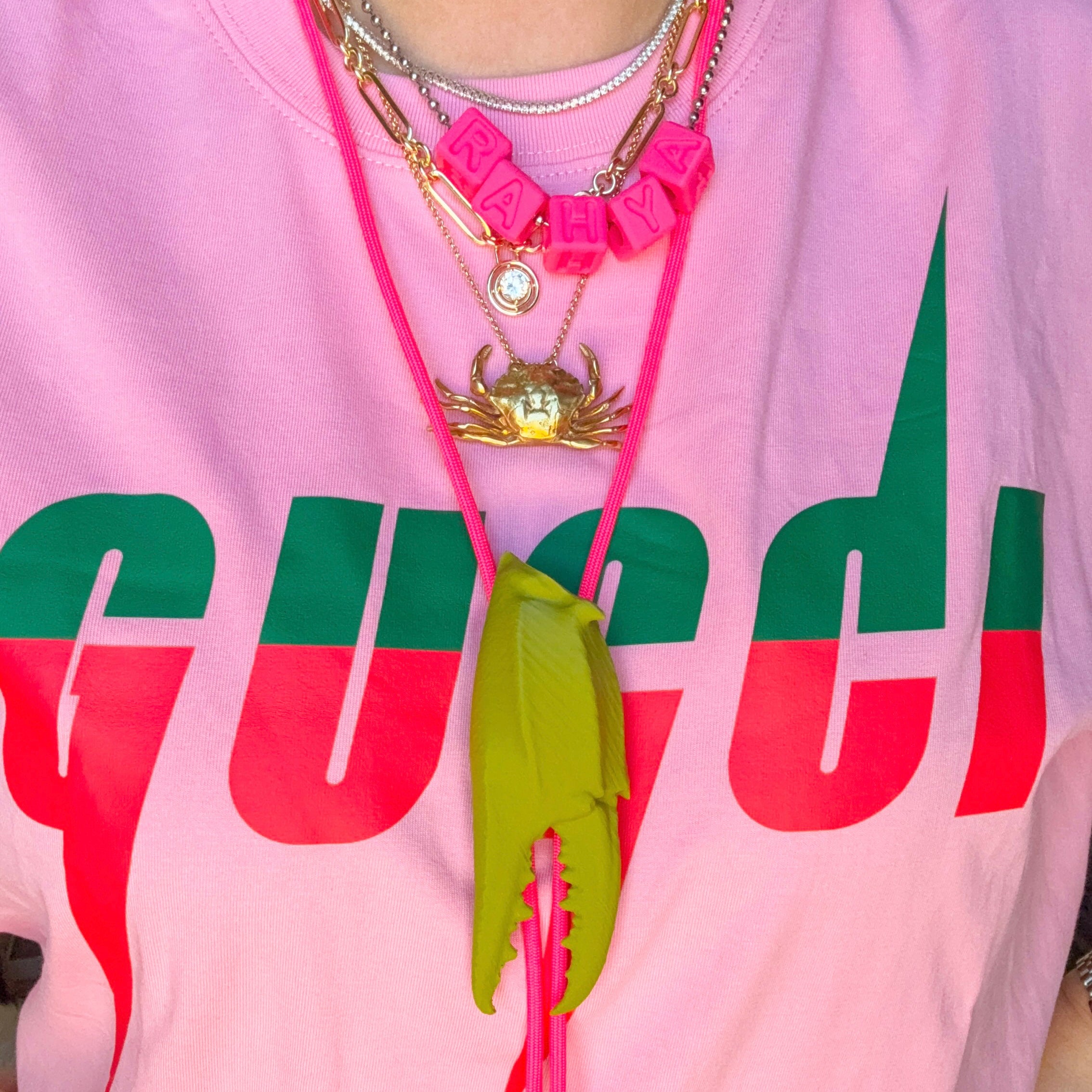 Crab Claw Bolo Olive Green with Neon Pink & Fuchsia