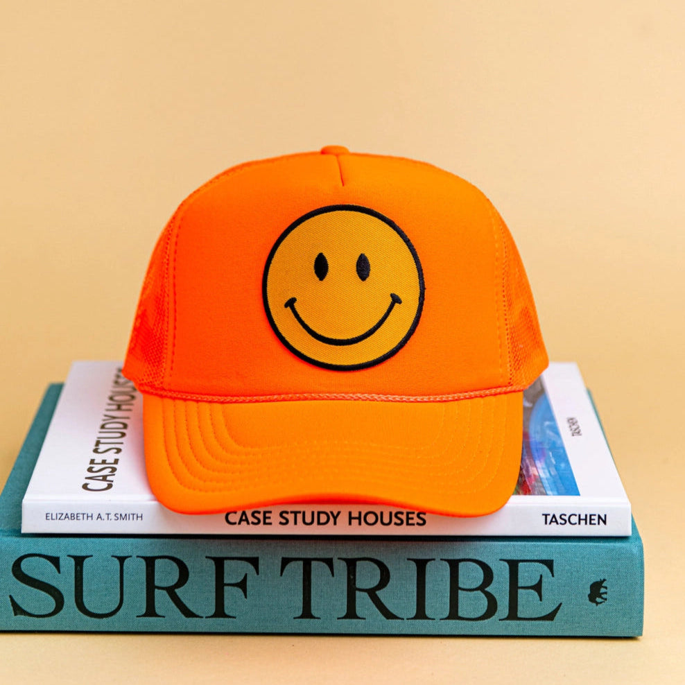 Happy Neon Orange Trucker Hat