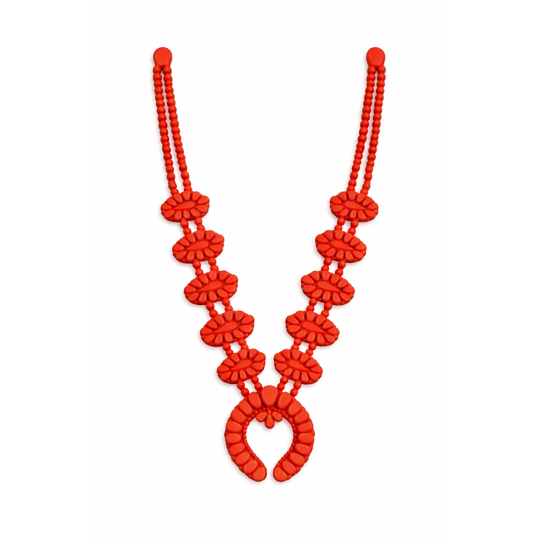 Golden Hour Squash Blossom Necklace in Candy Red