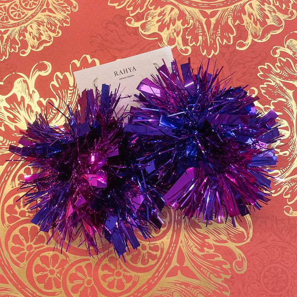 Purple & Fuchsia Mixed Pom Pom Earrings