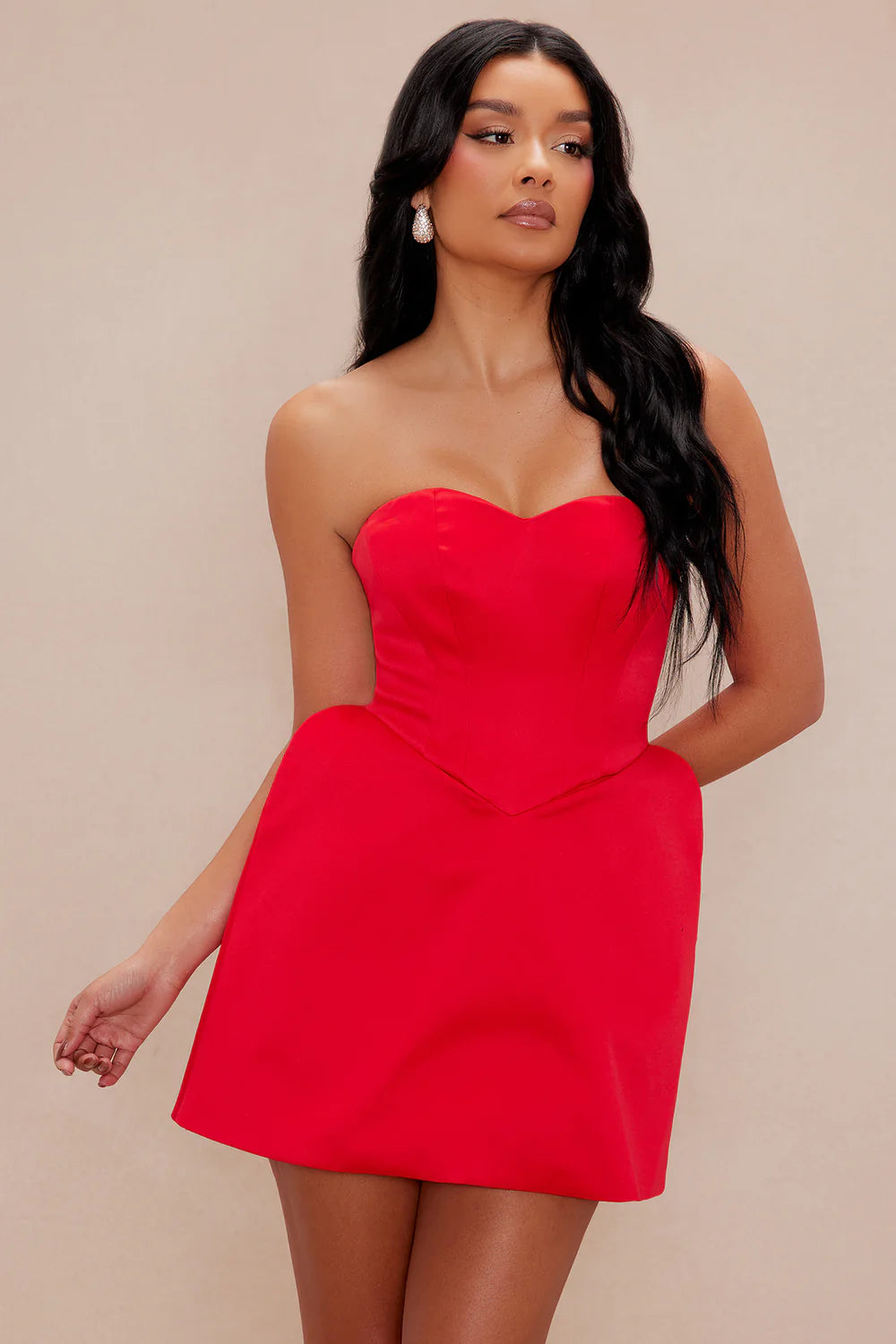 Heart Shaped Strapless Red Mini Dress