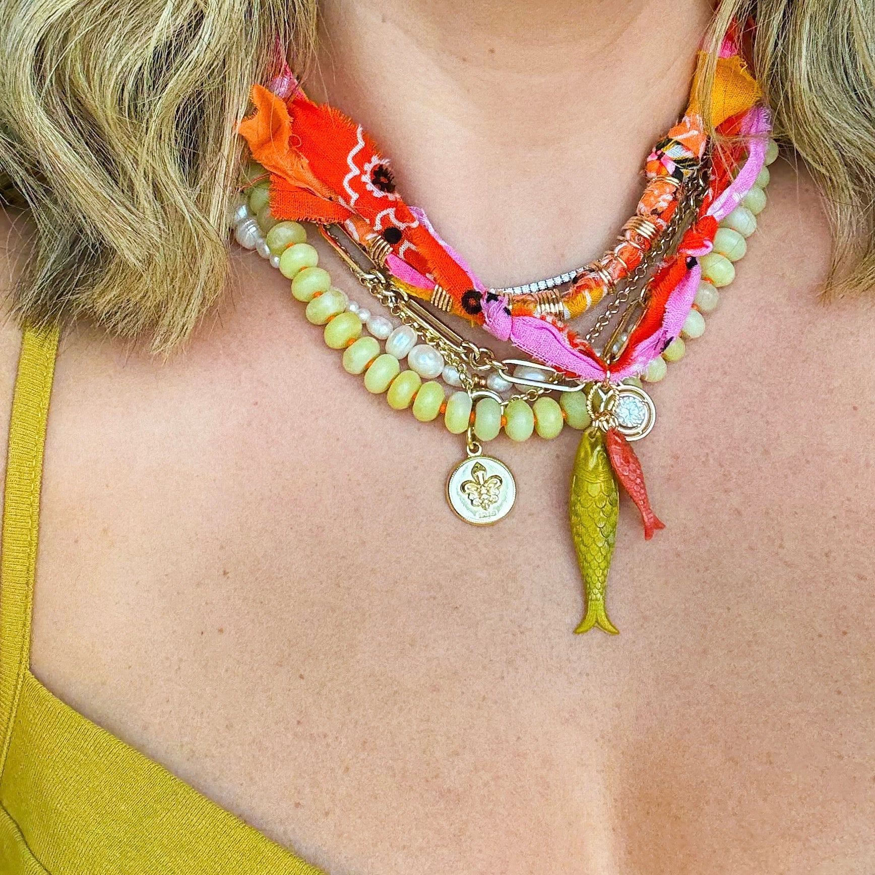 Fishy Bandana Necklace in Orange Pink
