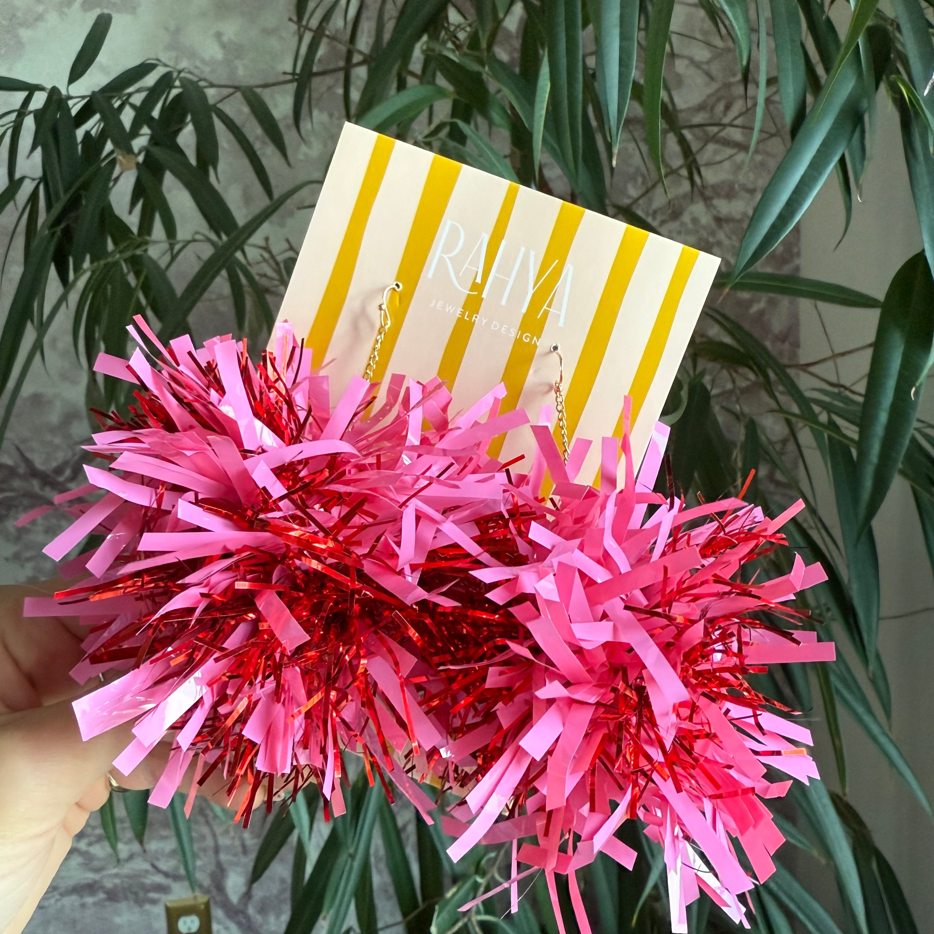 Pink & Red Mixed Pom Pom Earrings