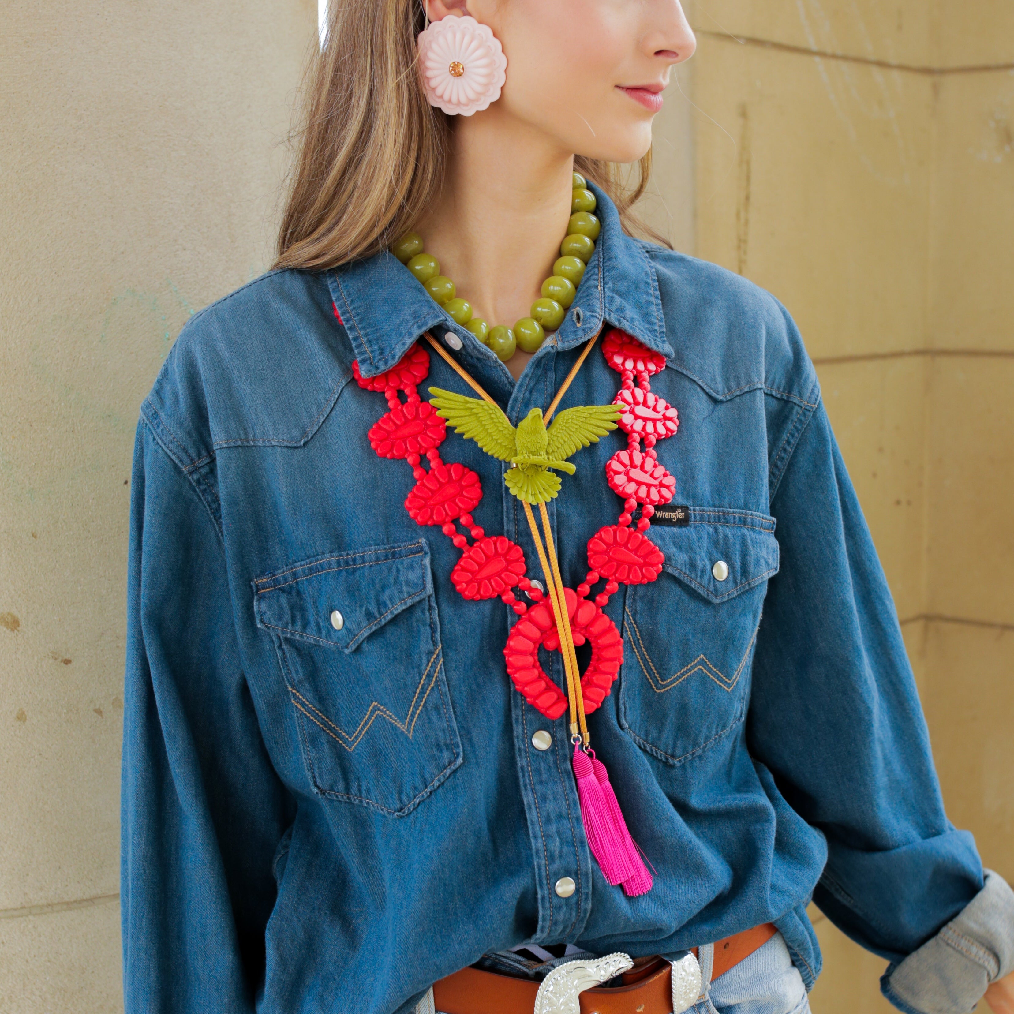 Eagle Bolo Olive Green with Golden Yellow & Fuchsia