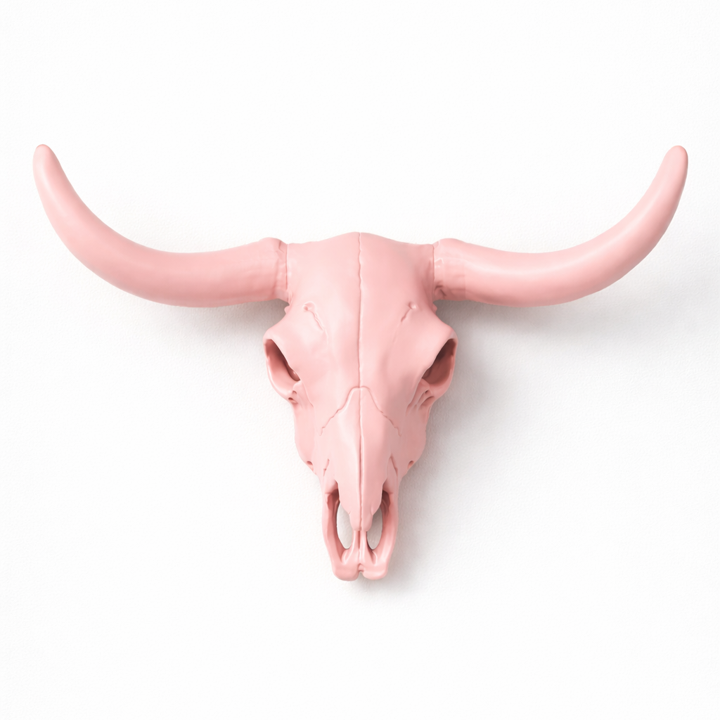 Large Longhorn Wall Sculpture Blush Pink