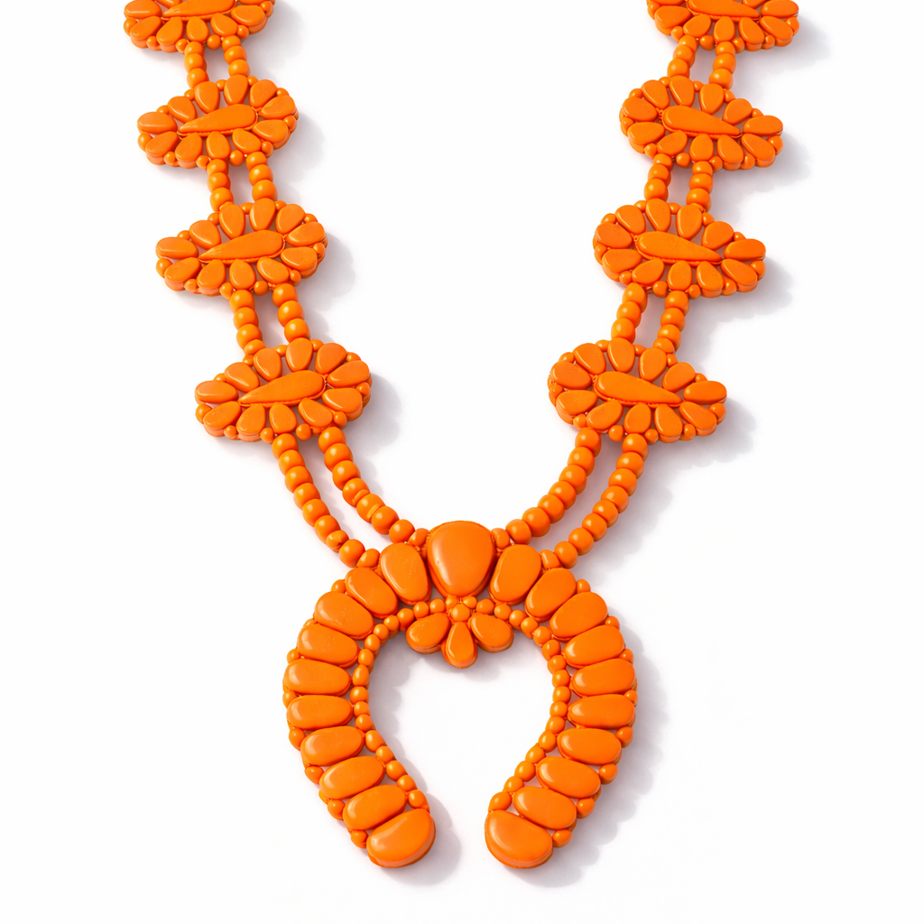 Golden Hour Squash Blossom Necklace in Orange Citrus