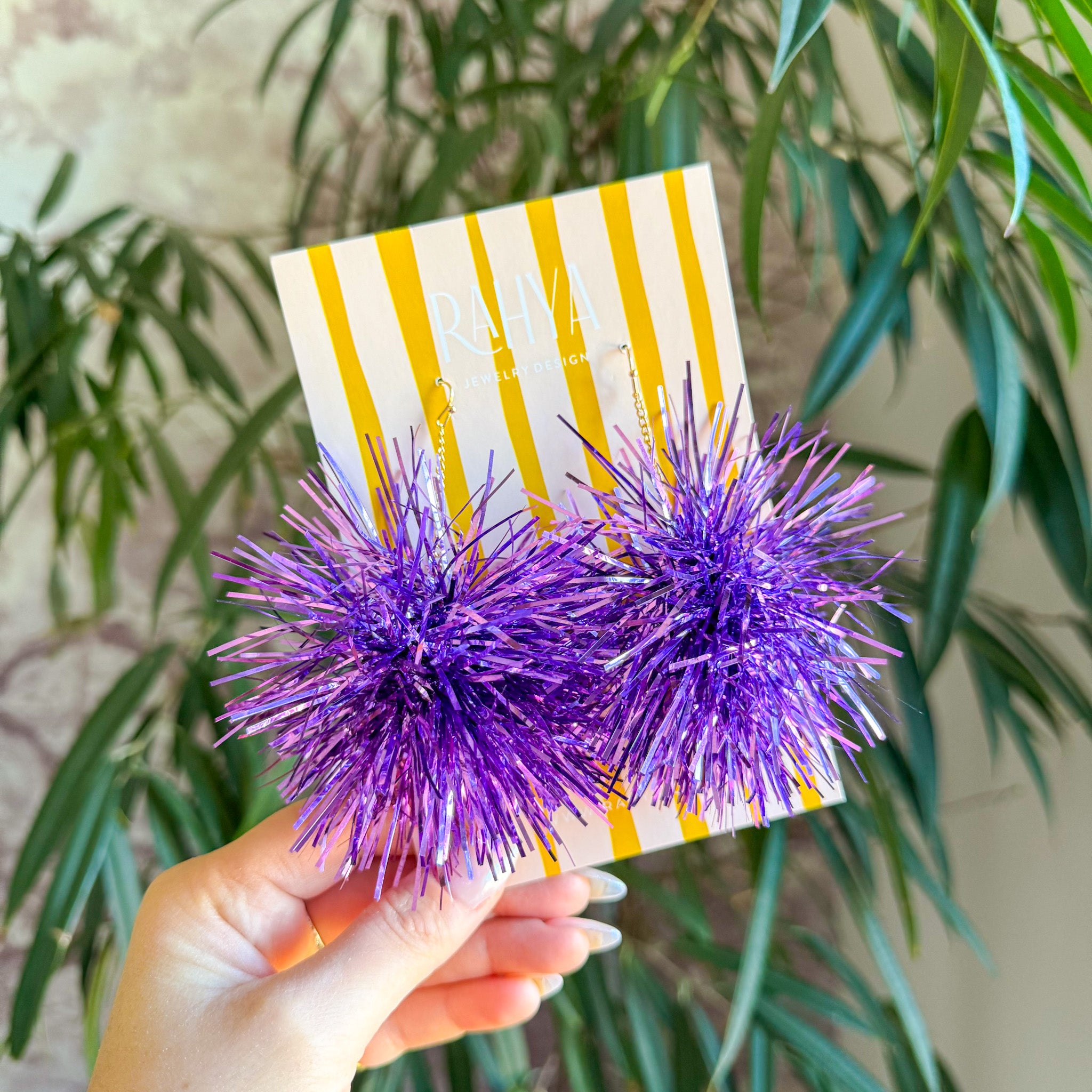 Iris Purple Pom Pom Earrings
