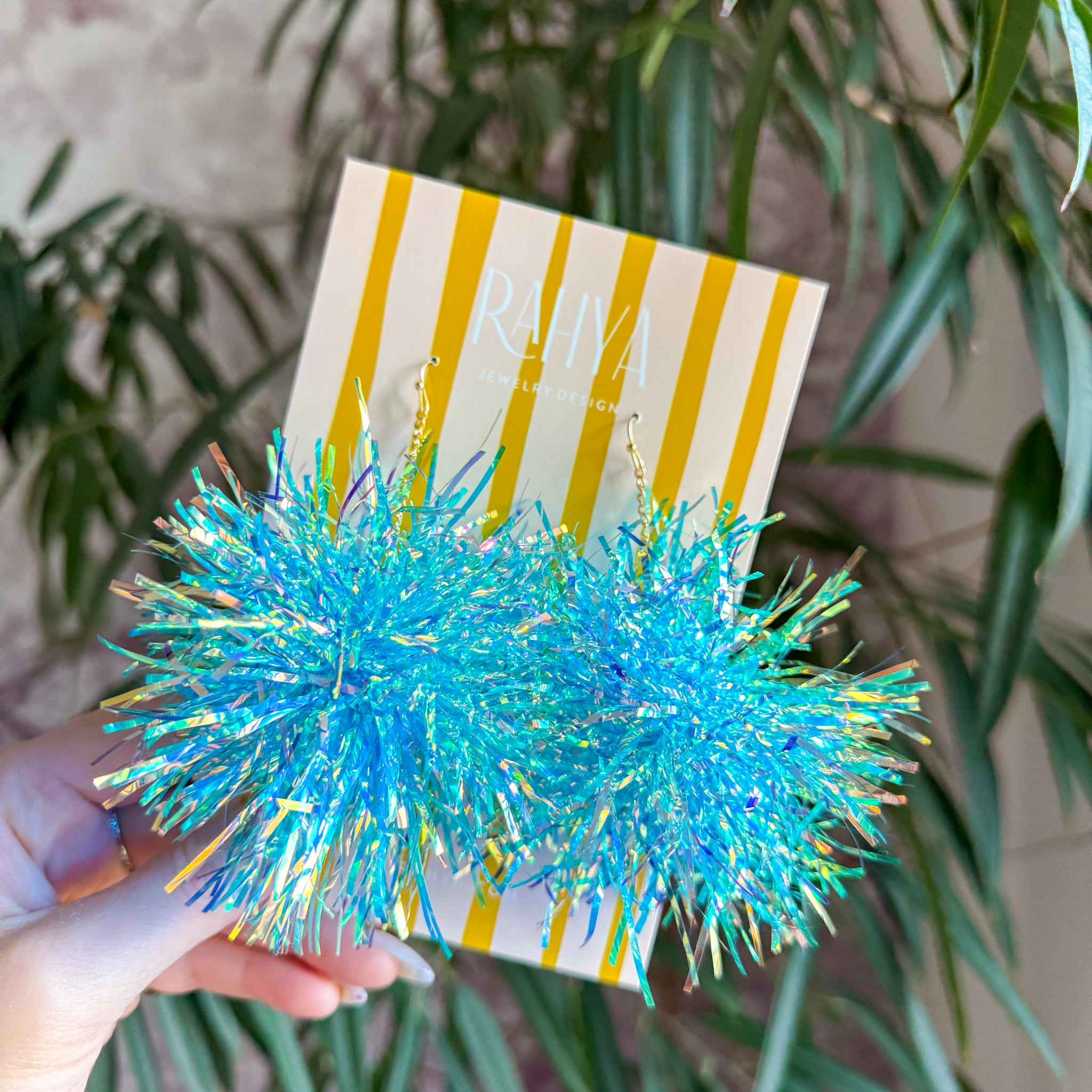 Teal Pom Pom Earrings