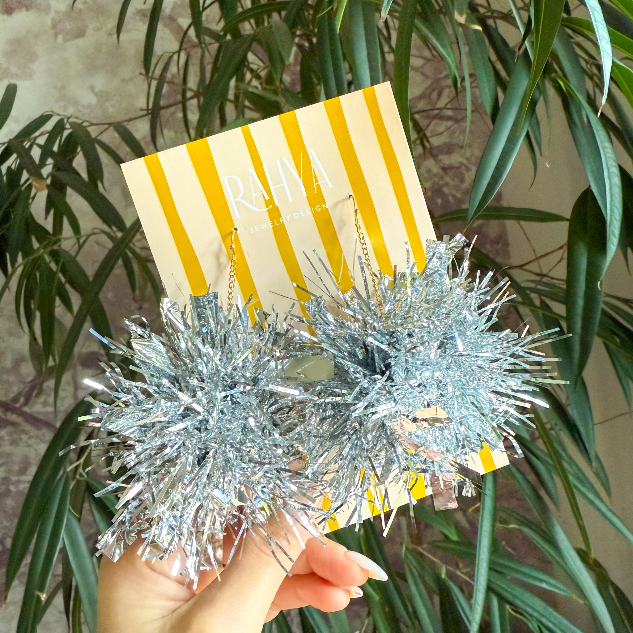 Silver Disco Pom Pom Earrings