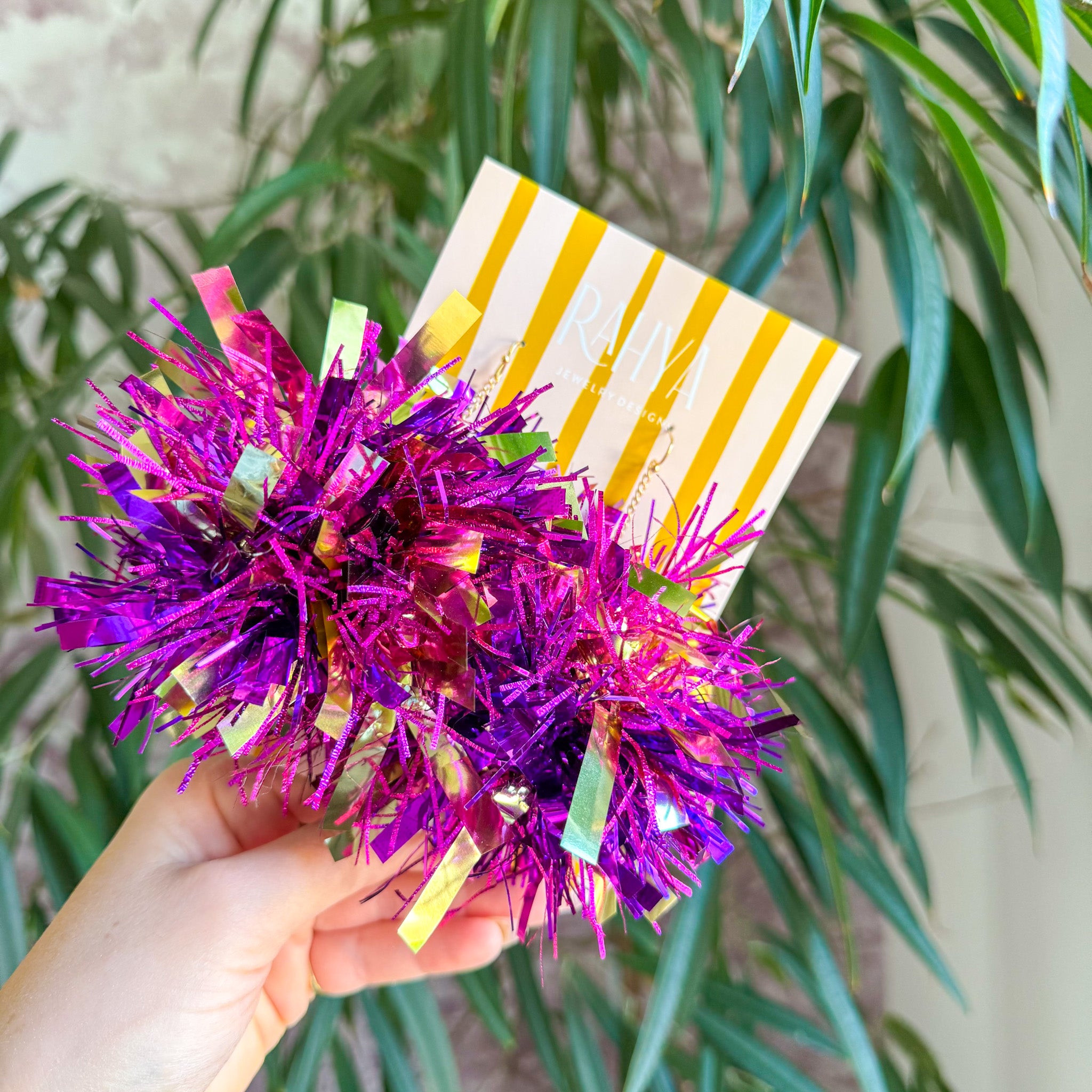 Purple, Light Pink & Gold Pom Pom Earrings